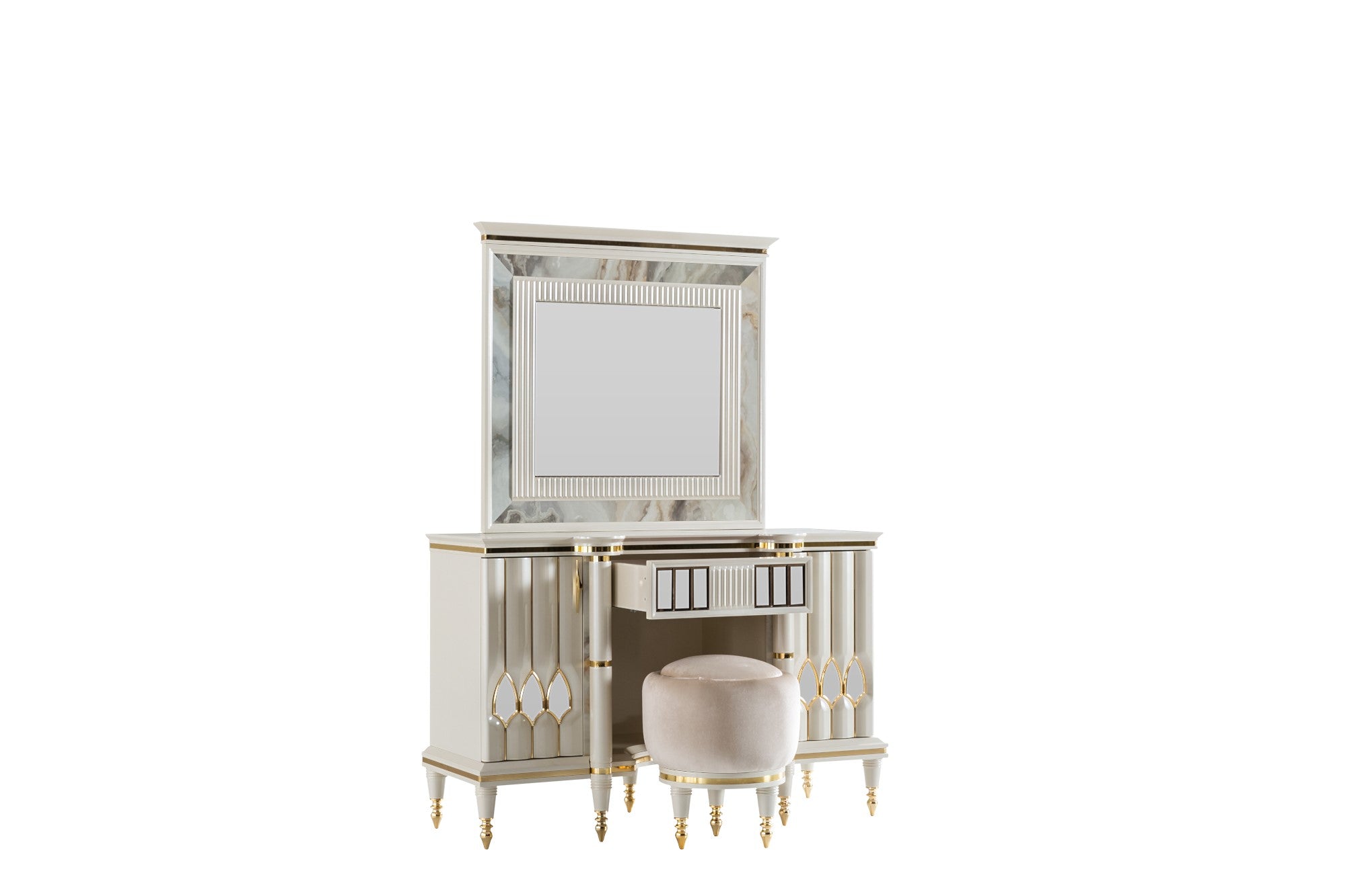 Diamond Dresser With Mirror & Ottoman