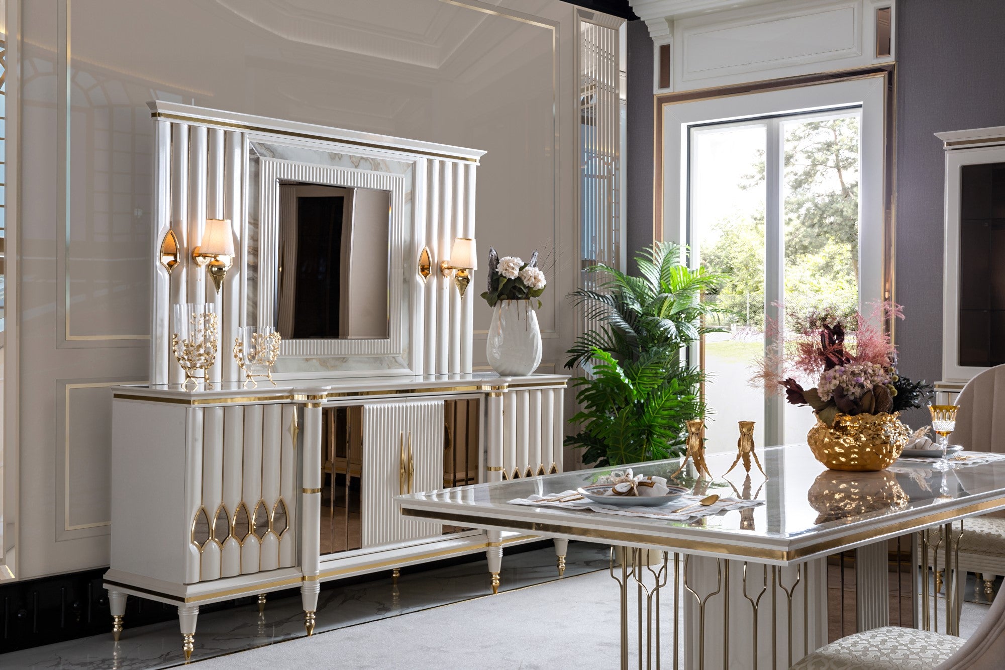 Diamond Diningroom Set (Table & 6 Chair & Console With Mirror)