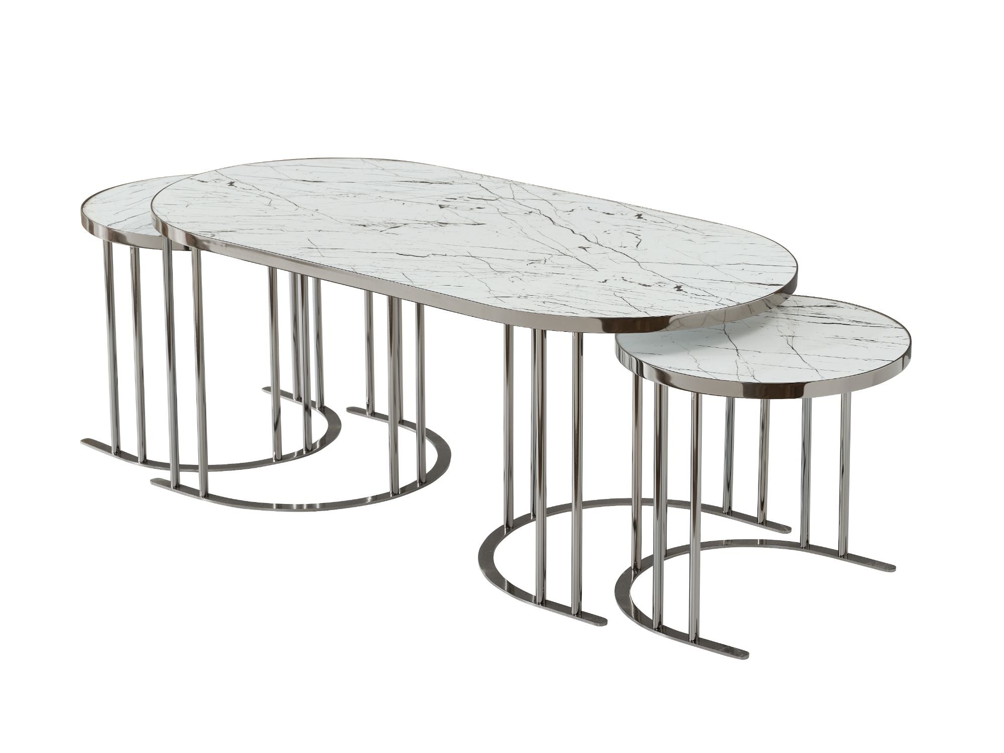 2 In 1 Coffee Table Silver Legs - White Top