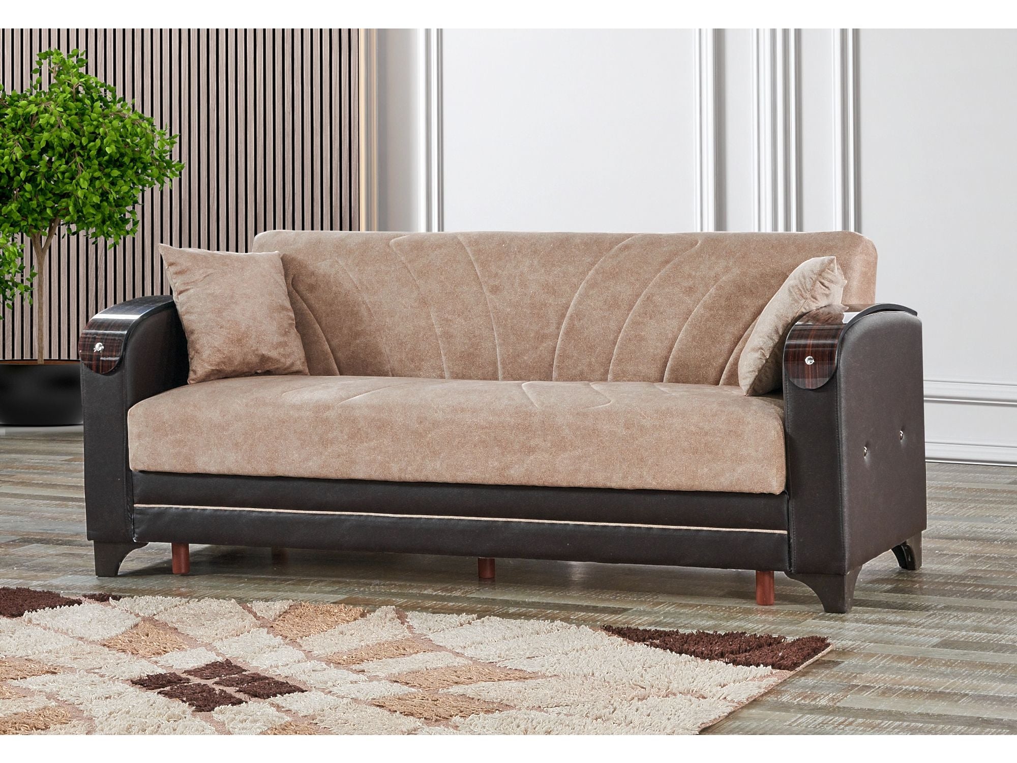 Senem Convertible Livingroom (2 Sofa & 2 Chair) Light Brown