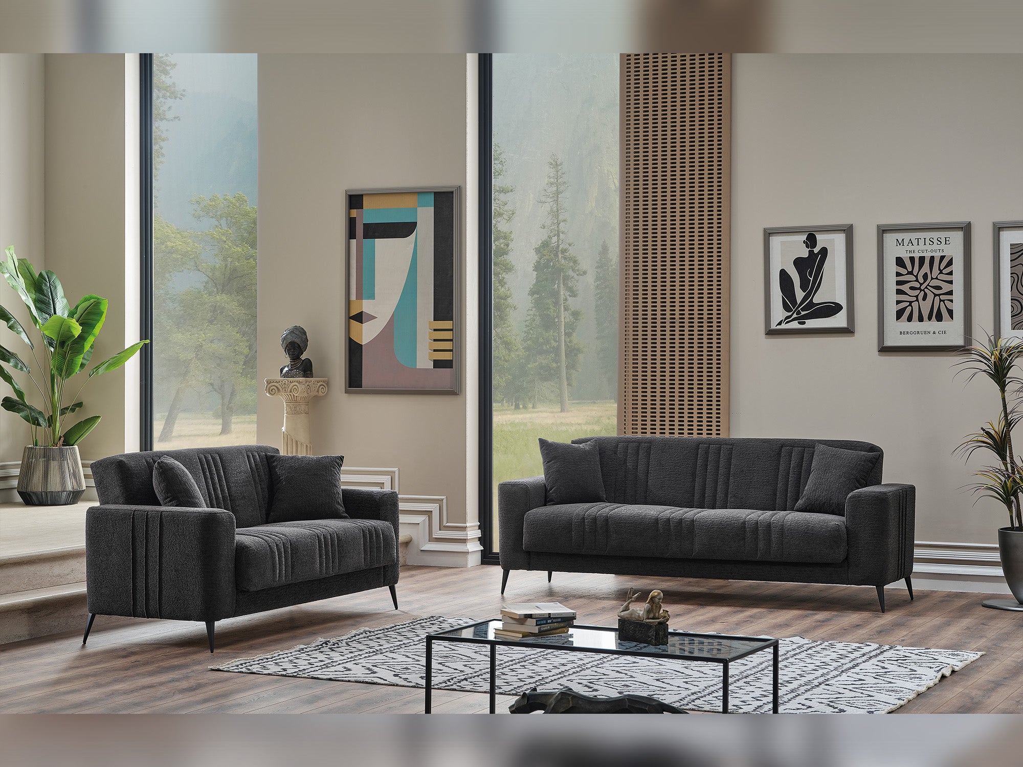 Adela 3-pieces (Sofa & Loveseat & Chair) Livingroom Set Anthracite