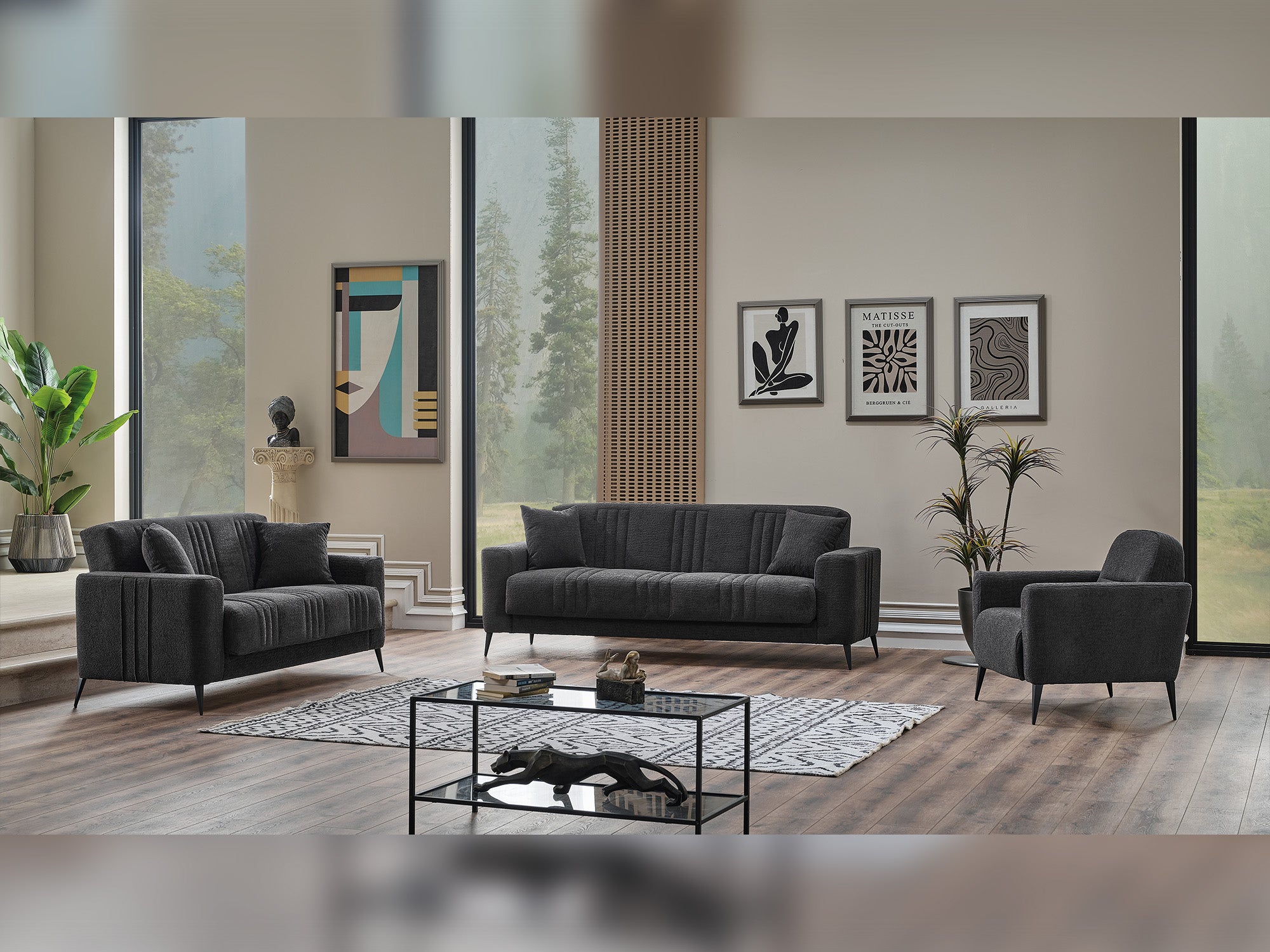 Adela 3-pieces (Sofa & Loveseat & Chair) Livingroom Set Anthracite