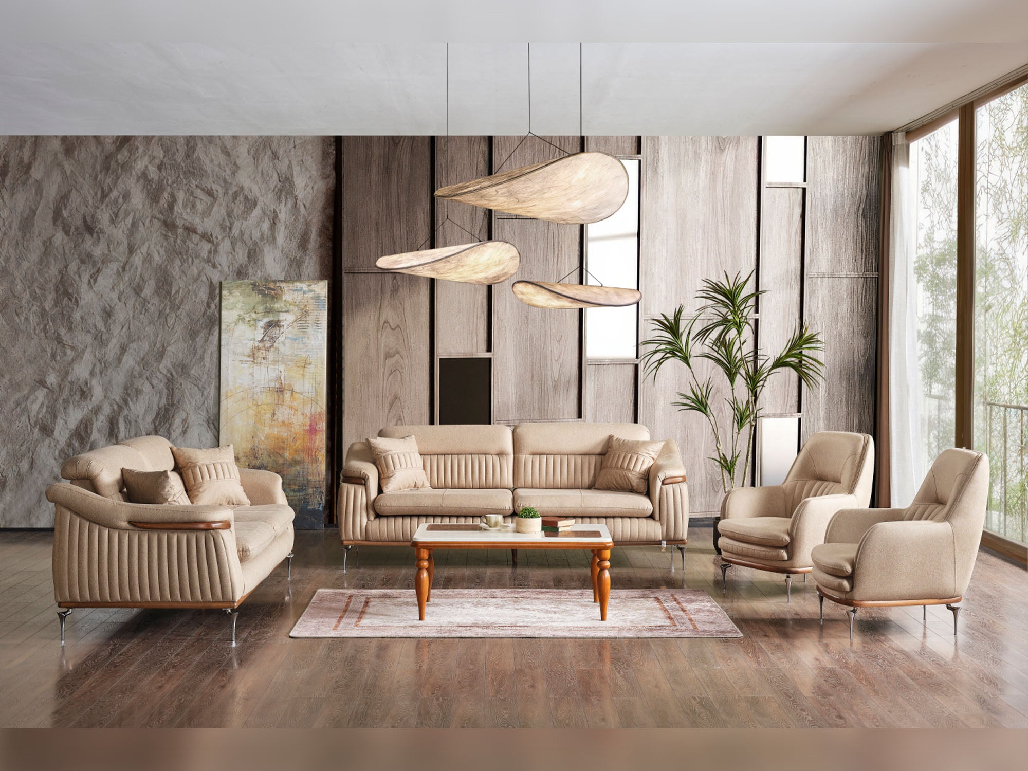 Ahsen 3-pieces (Sofa & Loveseat & Chair) Livingroom Set Beige
