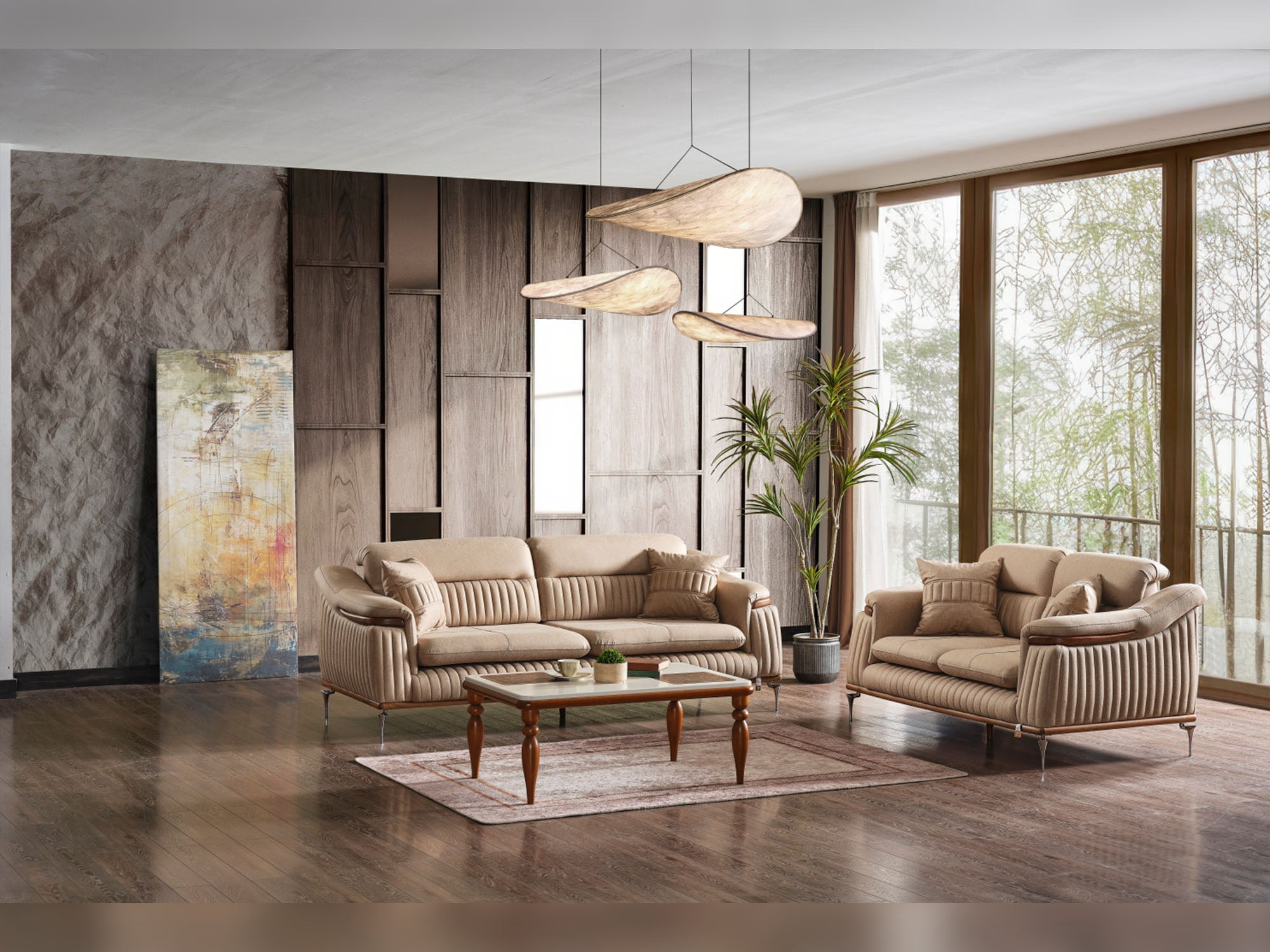 Ahsen 3-pieces (Sofa & Loveseat & Chair) Livingroom Set Beige