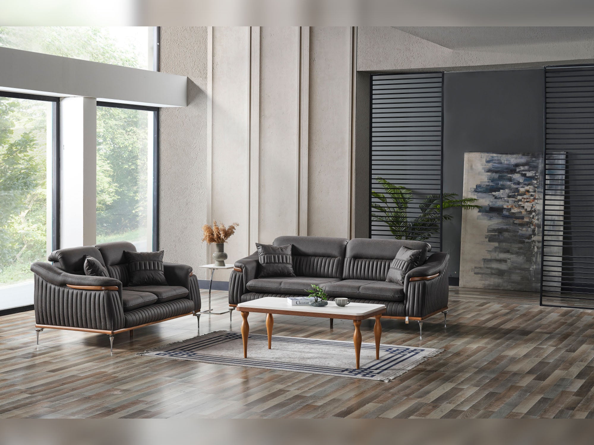 Ahsen 3-pieces (Sofa & Loveseat & Chair) Livingroom Set Dark Grey