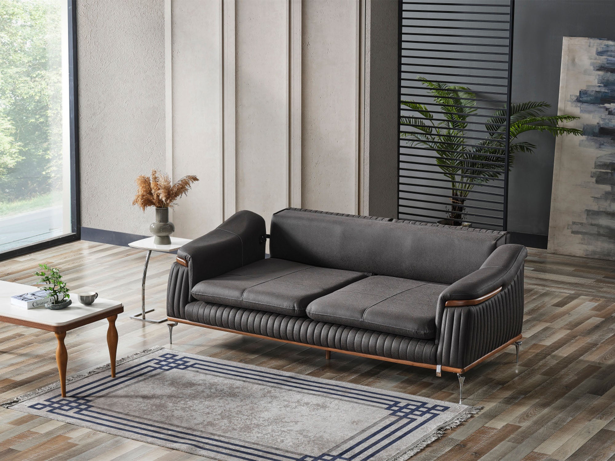 Ahsen 3-pieces (Sofa & Loveseat & Chair) Livingroom Set Dark Grey