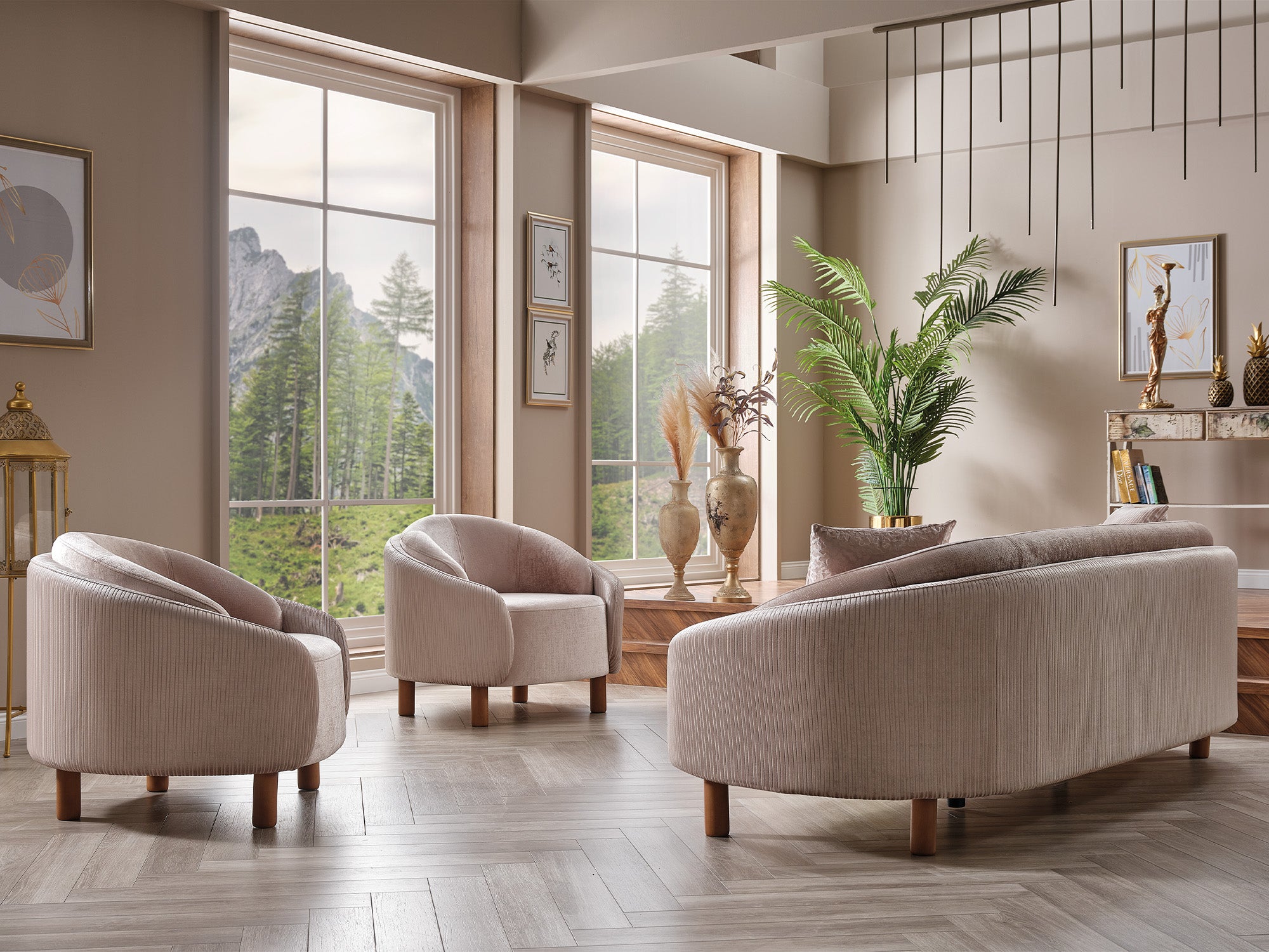 Alessa 4-pieces (2 Sofa & 2 Chair) Livingroom Set Cream