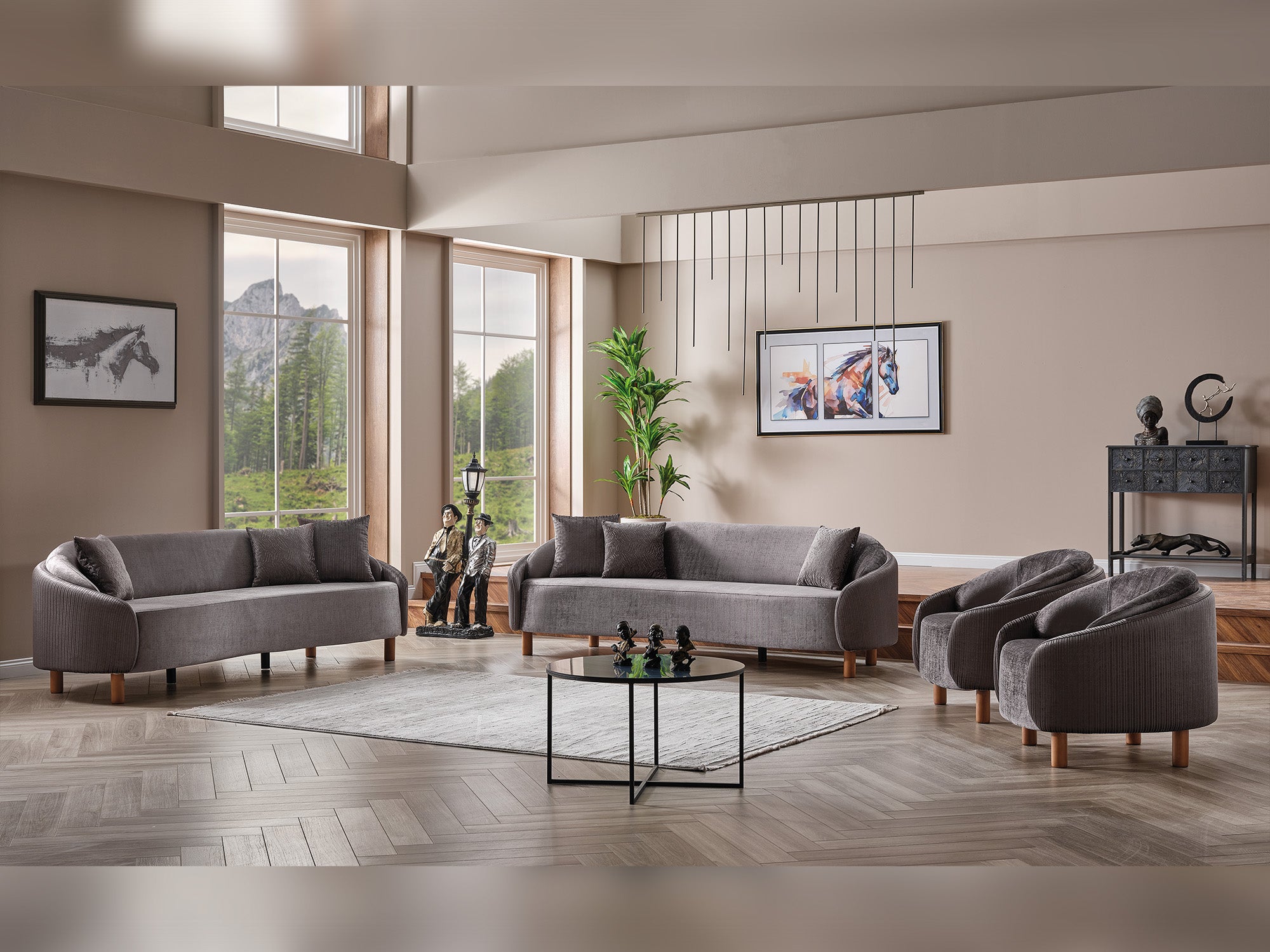 Alessa 4-pieces (2 Sofa & 2 Chair) Livingroom Set Grey