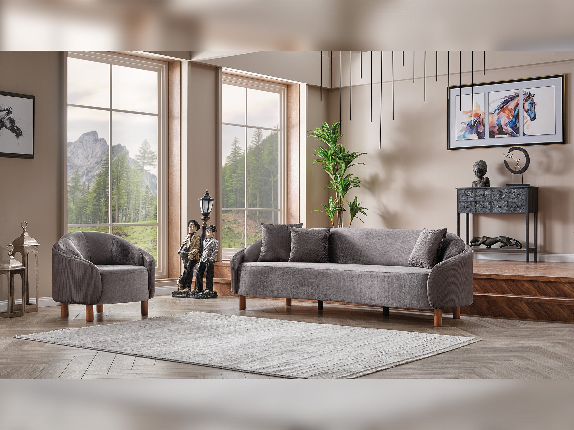 Alessa 4-pieces (2 Sofa & 2 Chair) Livingroom Set Grey