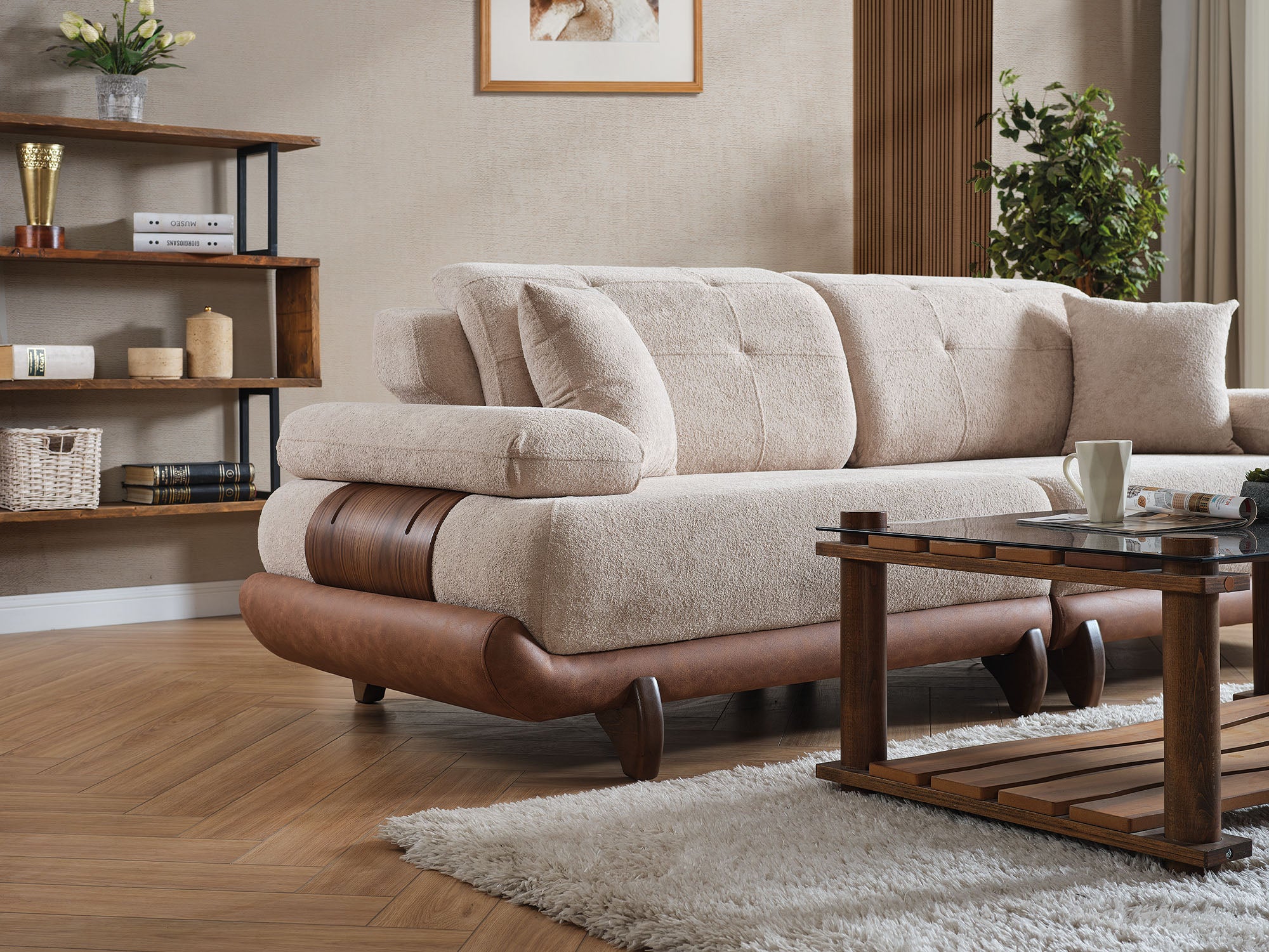 Alexa 4-pieces (Sofa & Module Sofa & 2 Chair) Livingroom Set Cream