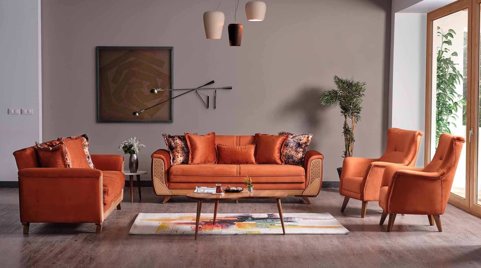 Alyans Convertible Livingroom (2 Sofa & 2 Chair) Orange