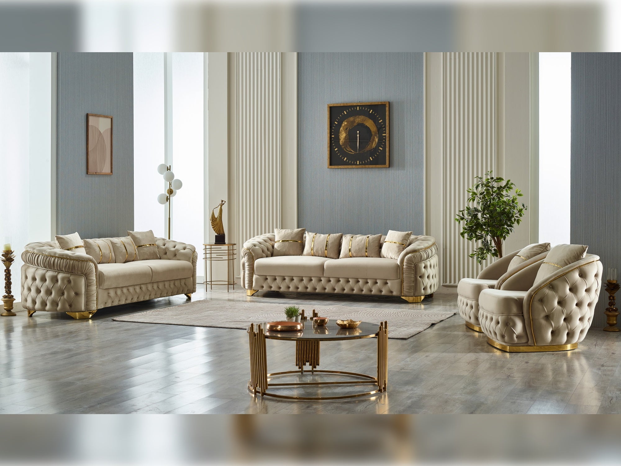 Arizona Stationary Livingroom (2 Sofa & 2 Chair) Beige