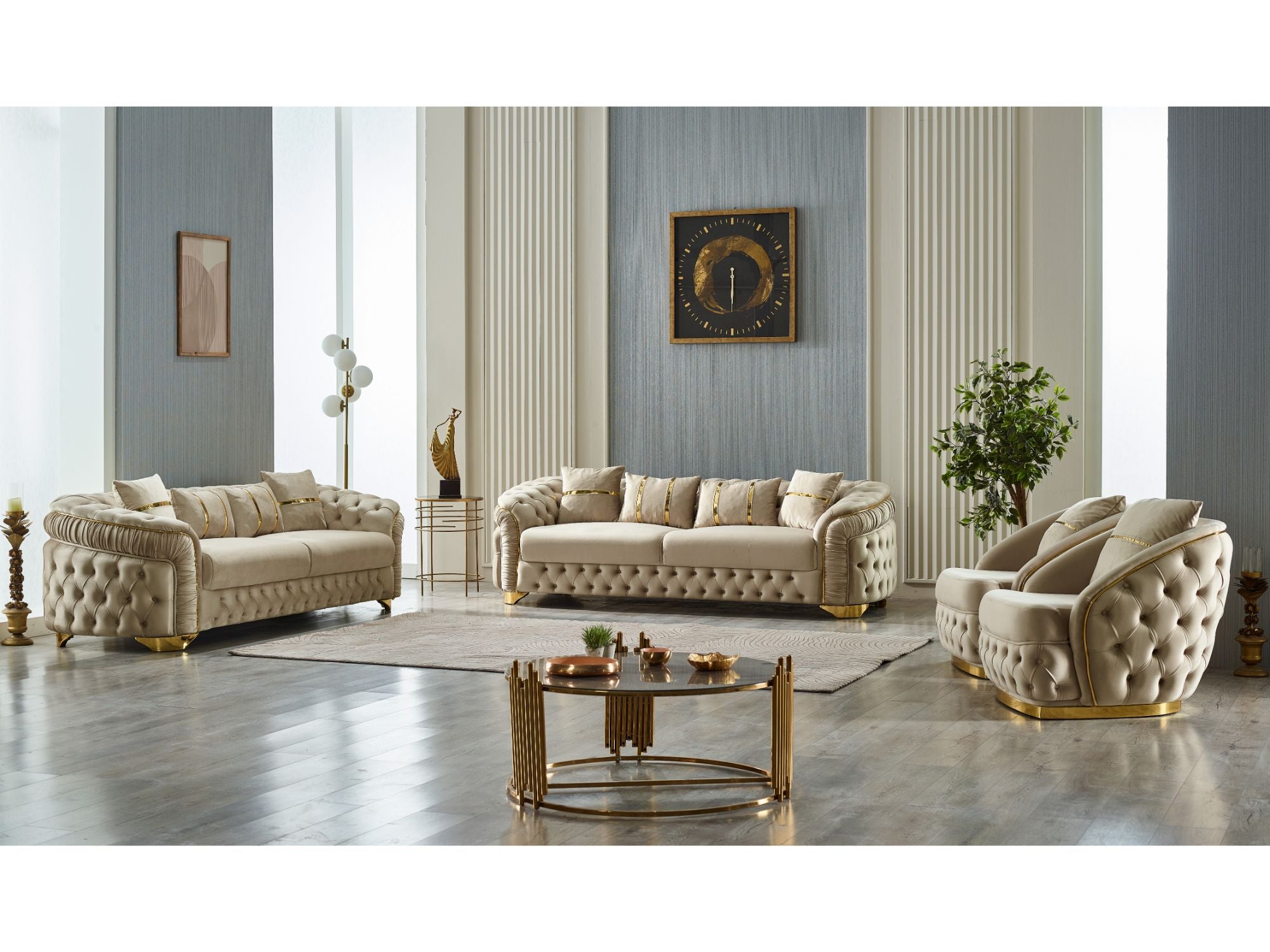 Arizona Stationary Livingroom (2 Sofa & 2 Chair) Beige