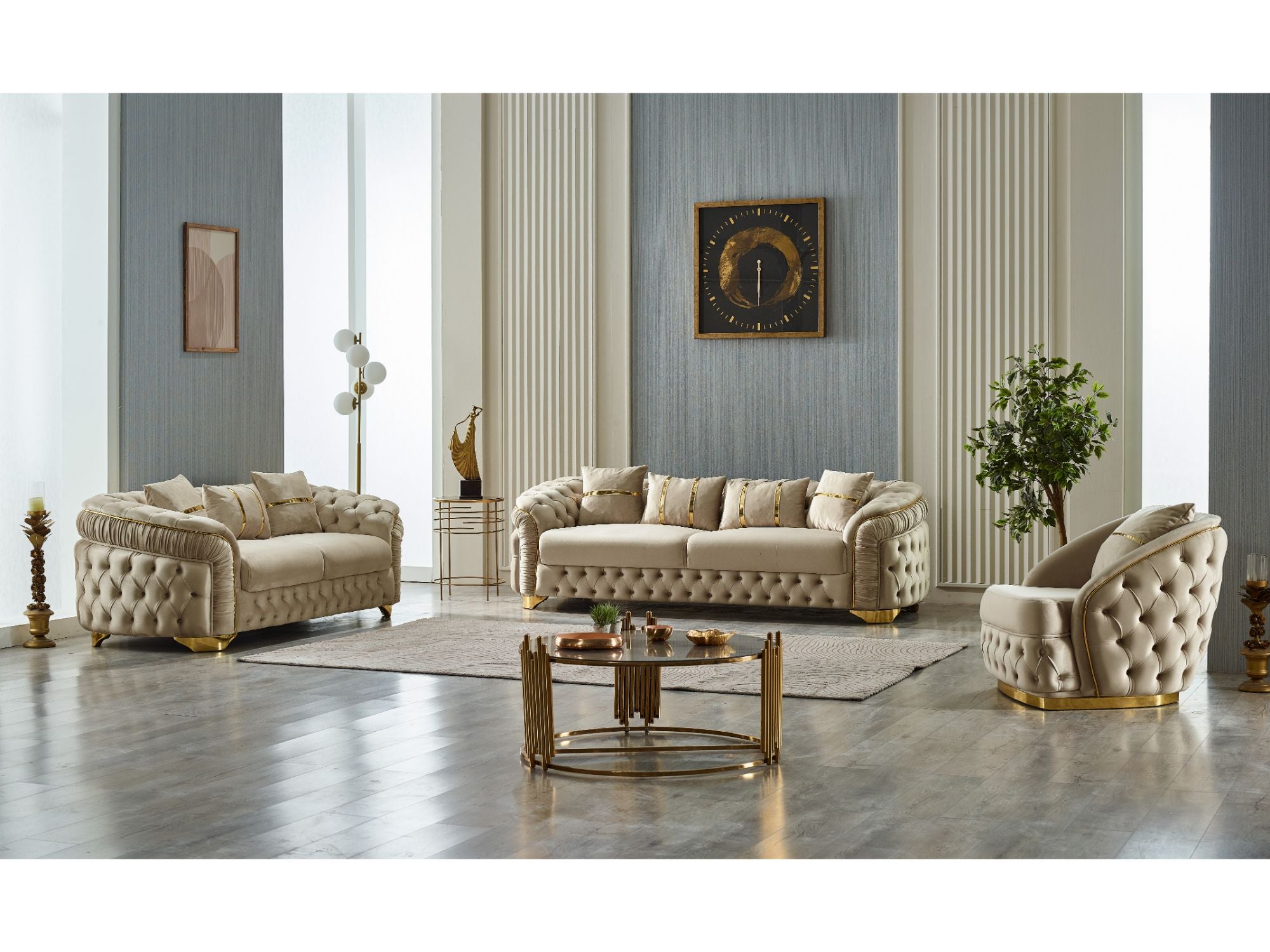 Arizona Stationary Livingroom (2 Sofa & 2 Chair) Beige