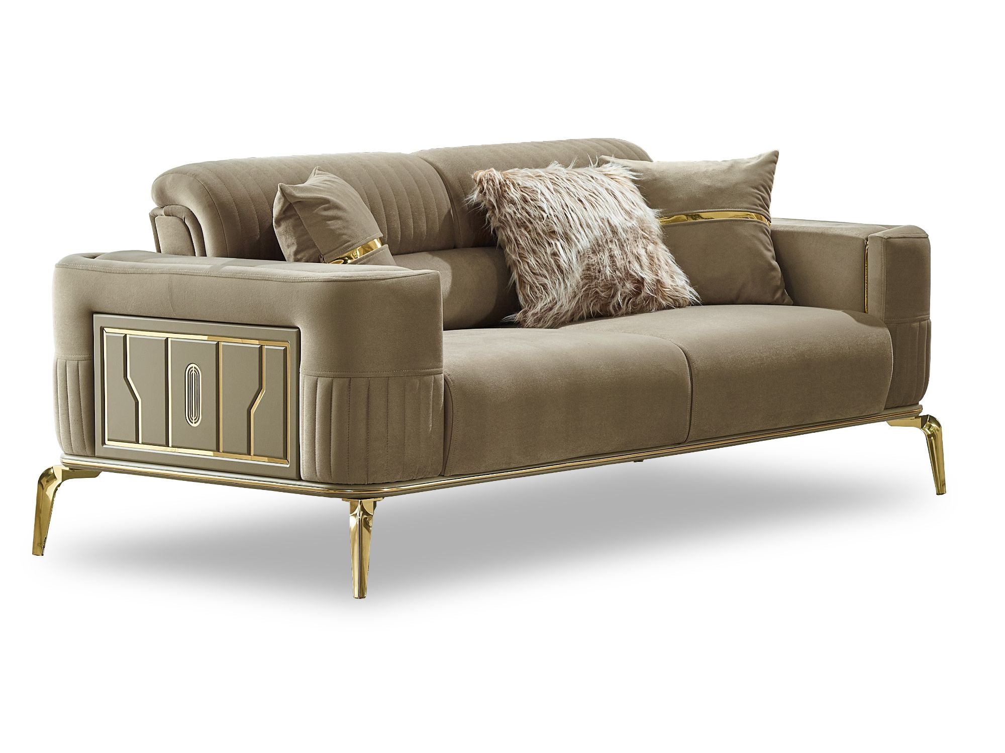 Armoni Convertible Loveseat Beige With Gold Legs