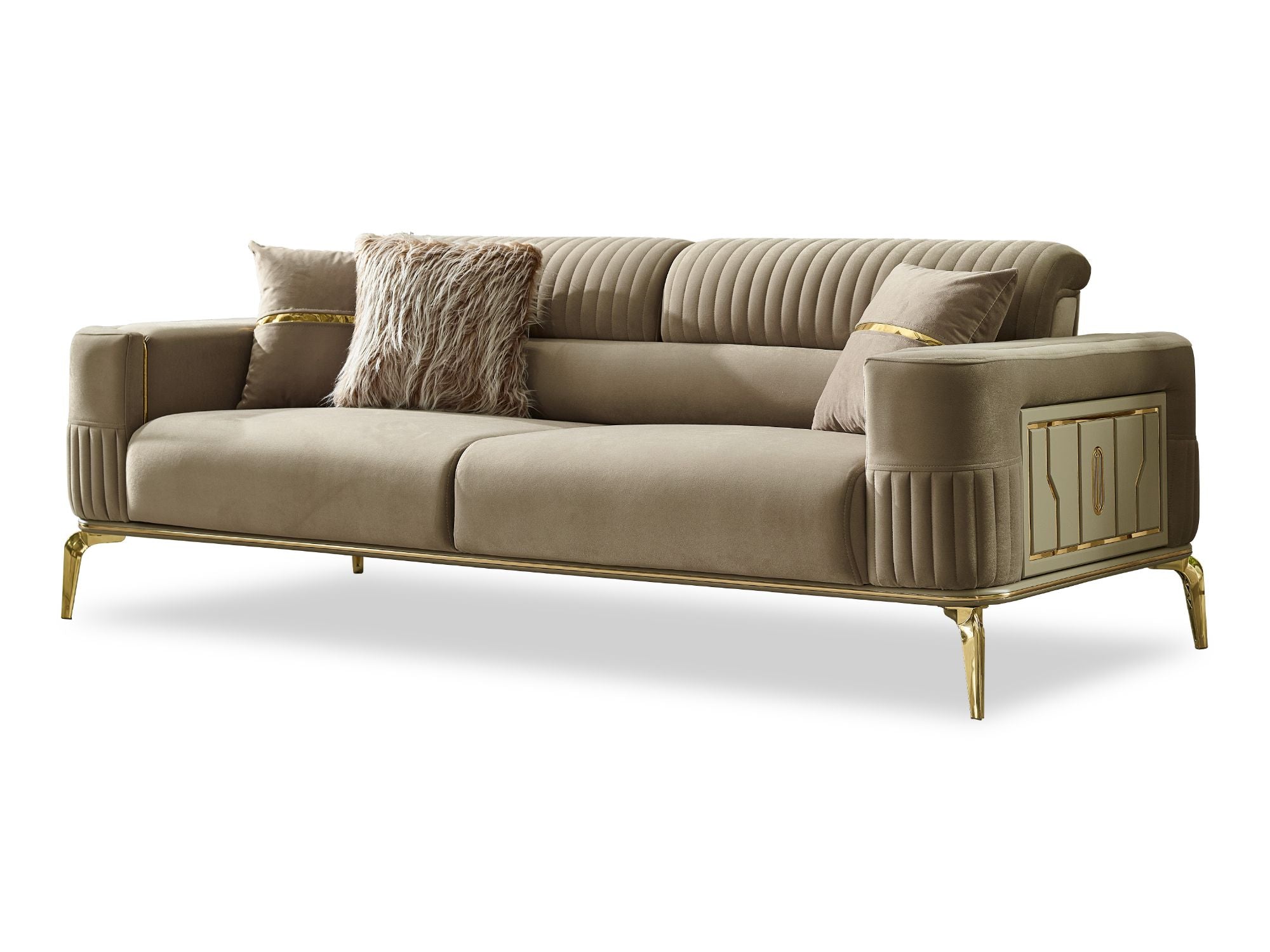 Armoni Convertible Livingroom (2 Sofa & 2 Chair) Beige With Gold Legs
