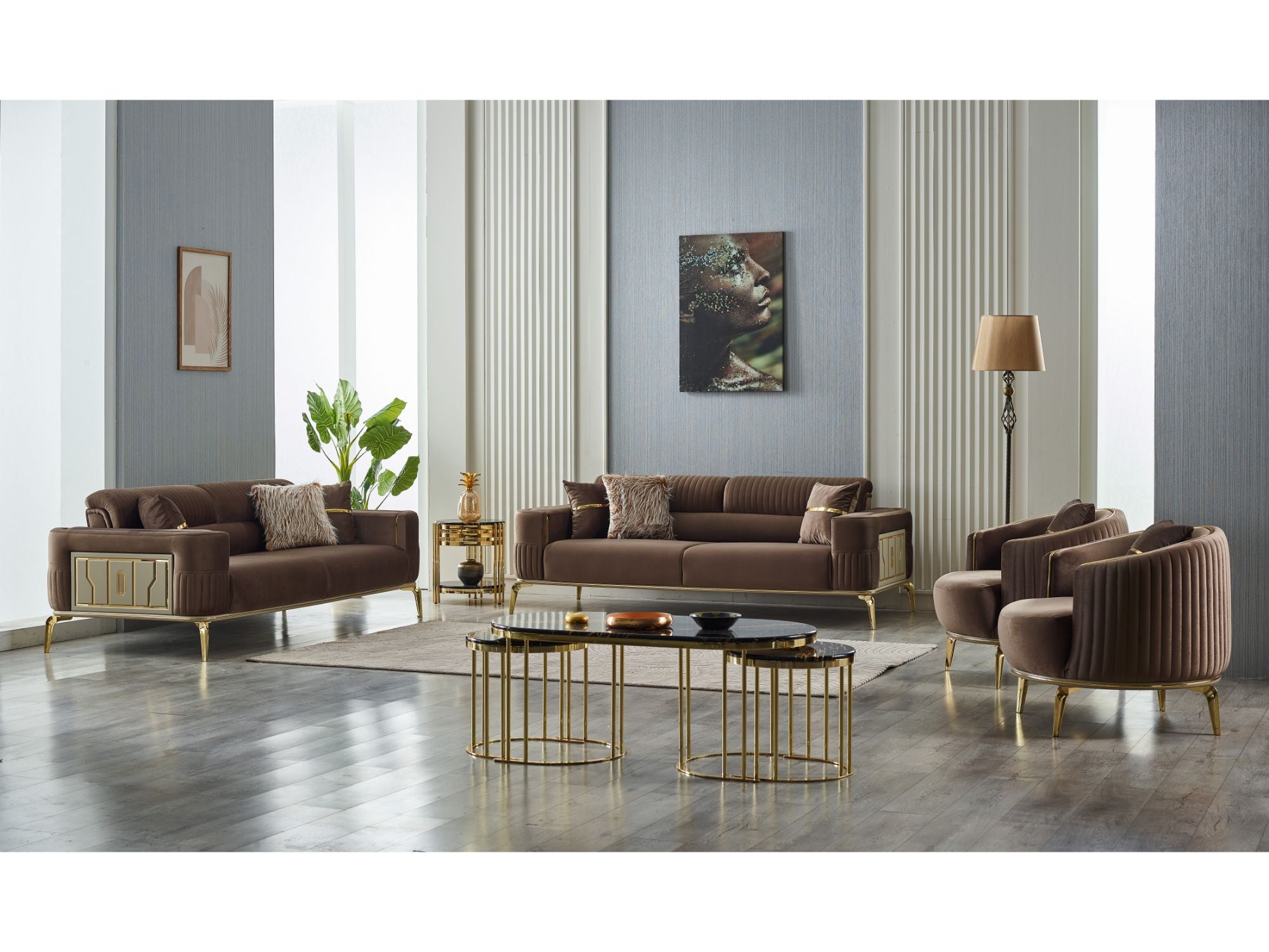 Armoni Convertible Sofa Brown With Gold Legs