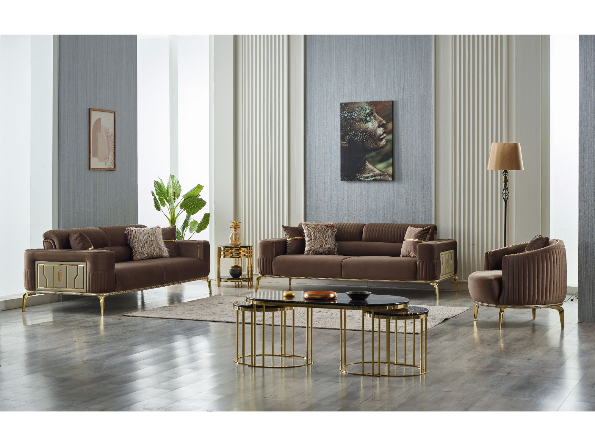 Armoni Convertible Sofa Brown With Gold Legs