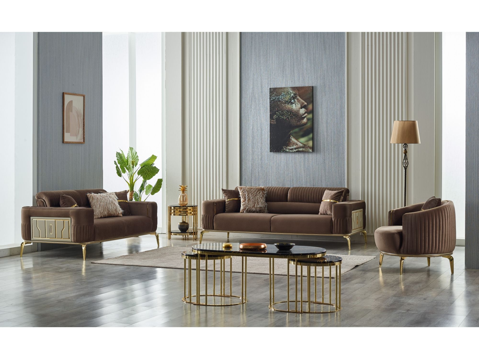 Armoni Convertible Sofa Brown With Gold Legs