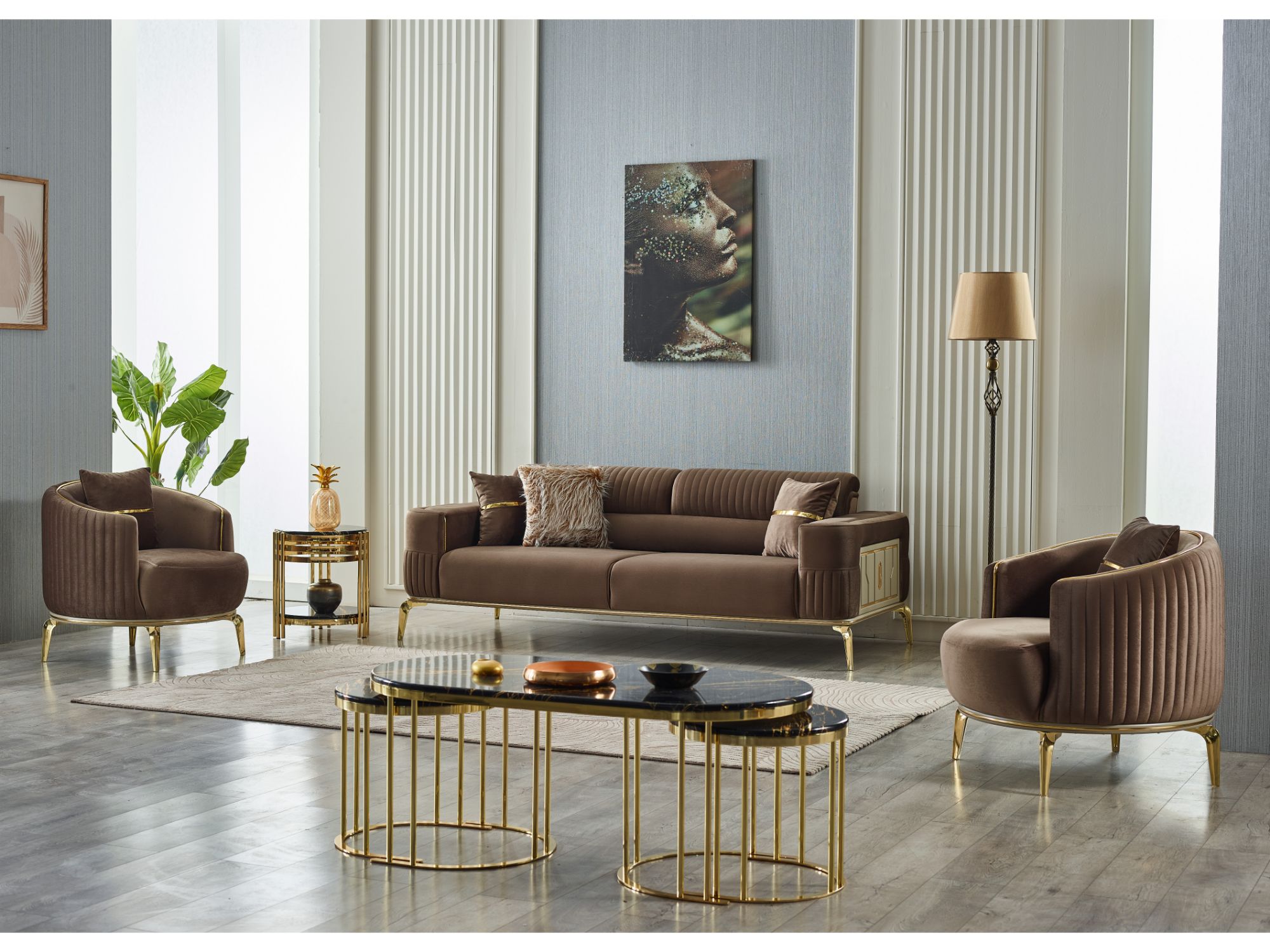 Armoni Convertible Sofa Brown With Gold Legs