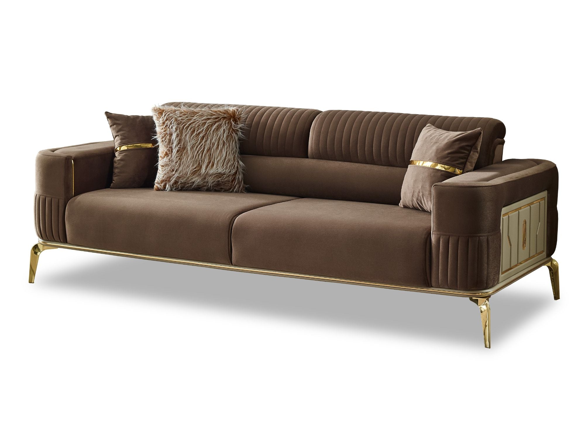 Armoni Convertible Livingroom (2 Sofa & 2 Chair) Brown With Gold Legs