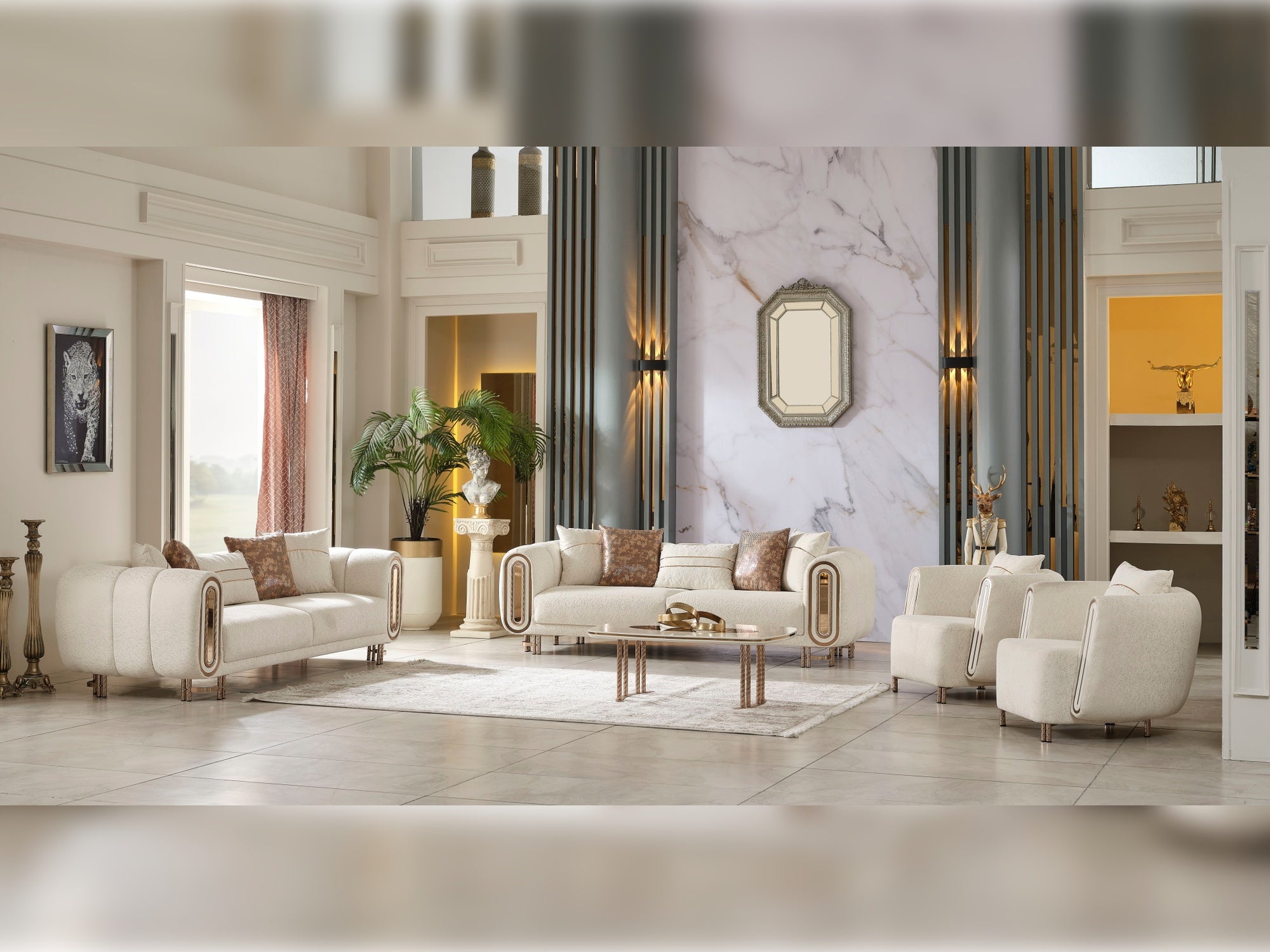Bella Stationary Livingroom (2 Sofa & 2 Chair) Cream
