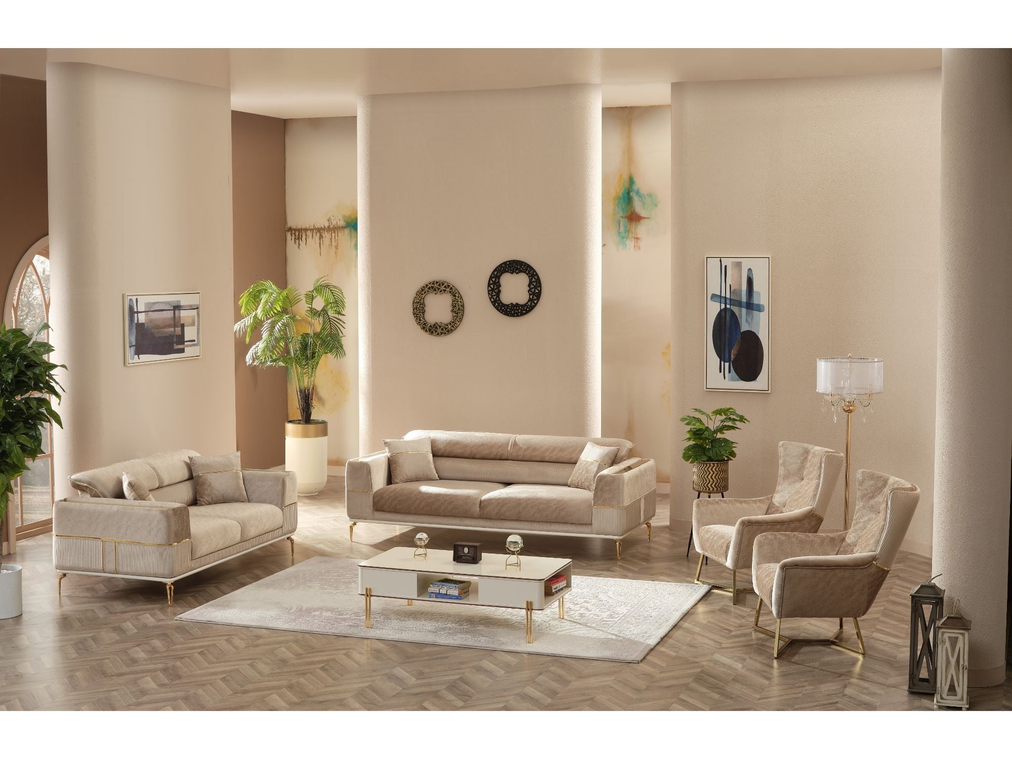 Berlin Convertible Livingroom (2 Sofa & 2 Chair) Beige