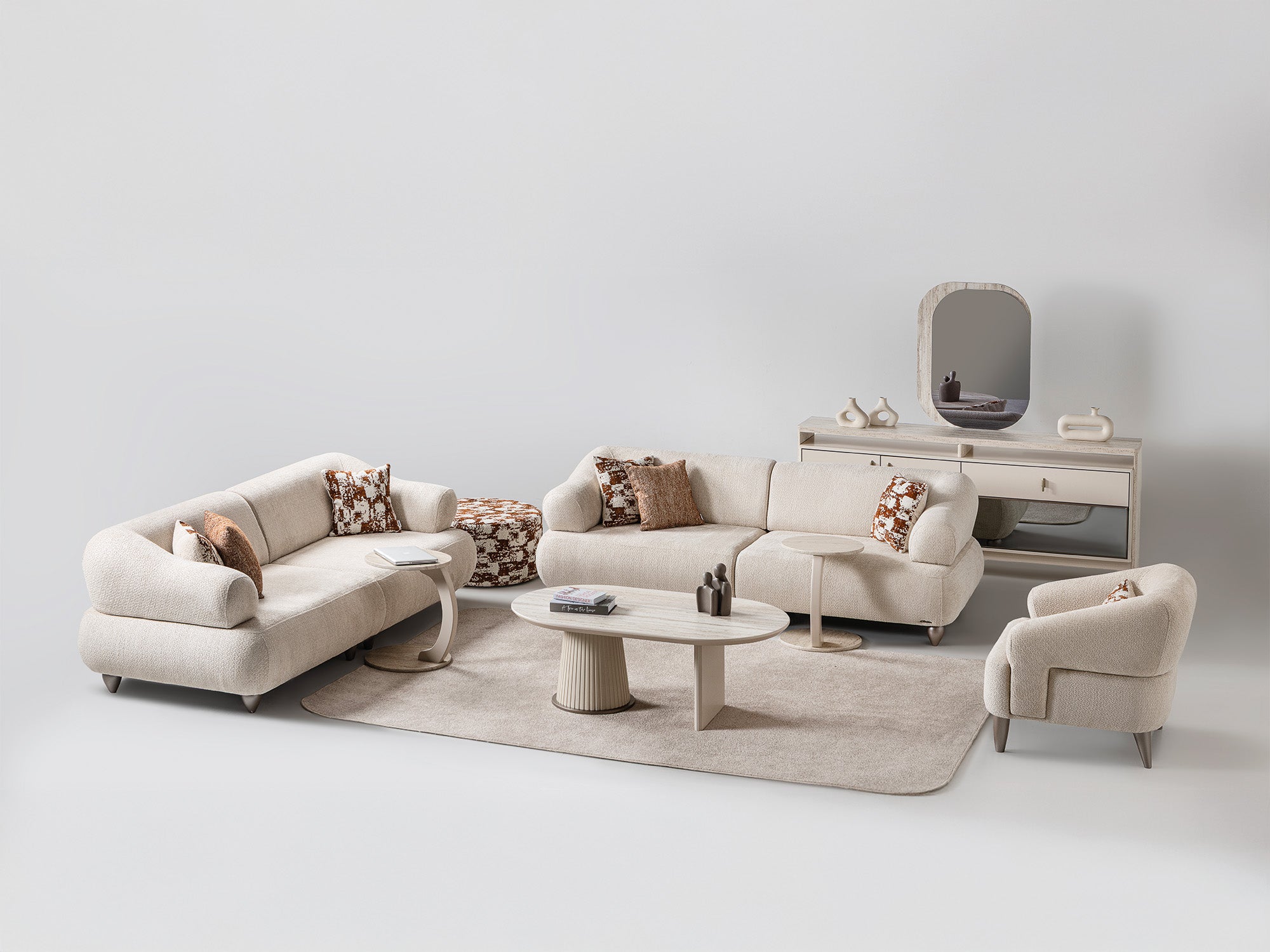 Bern 3-pieces (Sofa & Loveseat & Chair) Livingroom Set Cream