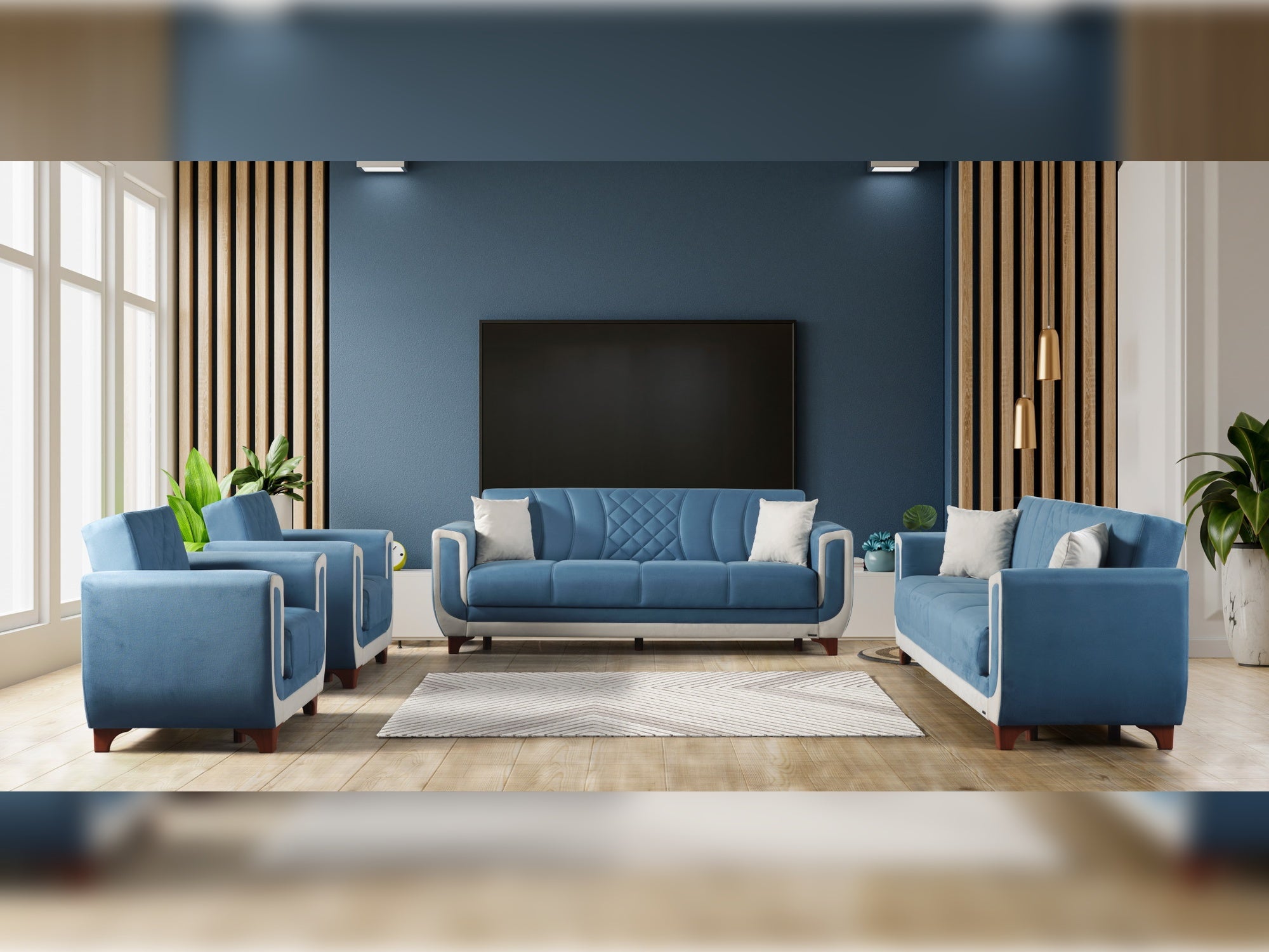 Berre Convertible Livingroom (2 Sofa & 2 Chair) Blue