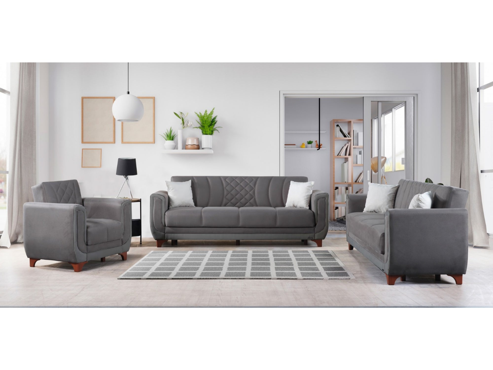 Berre Convertible Livingroom (1 Sofa & 1 Loveseat & 1 Chair) Plain Grey