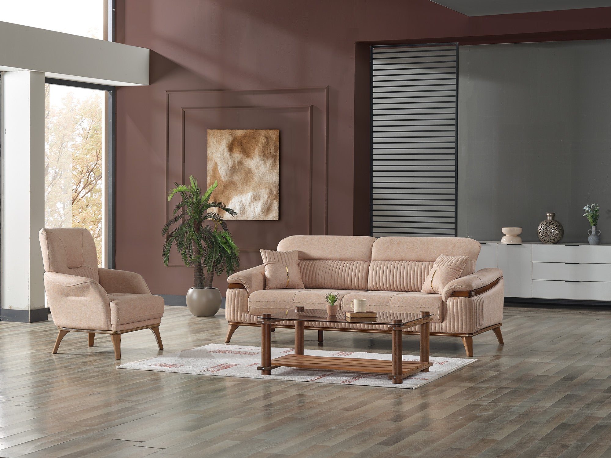 Beta 3-pieces (Sofa & Loveseat & Chair) Livingroom Set Beige