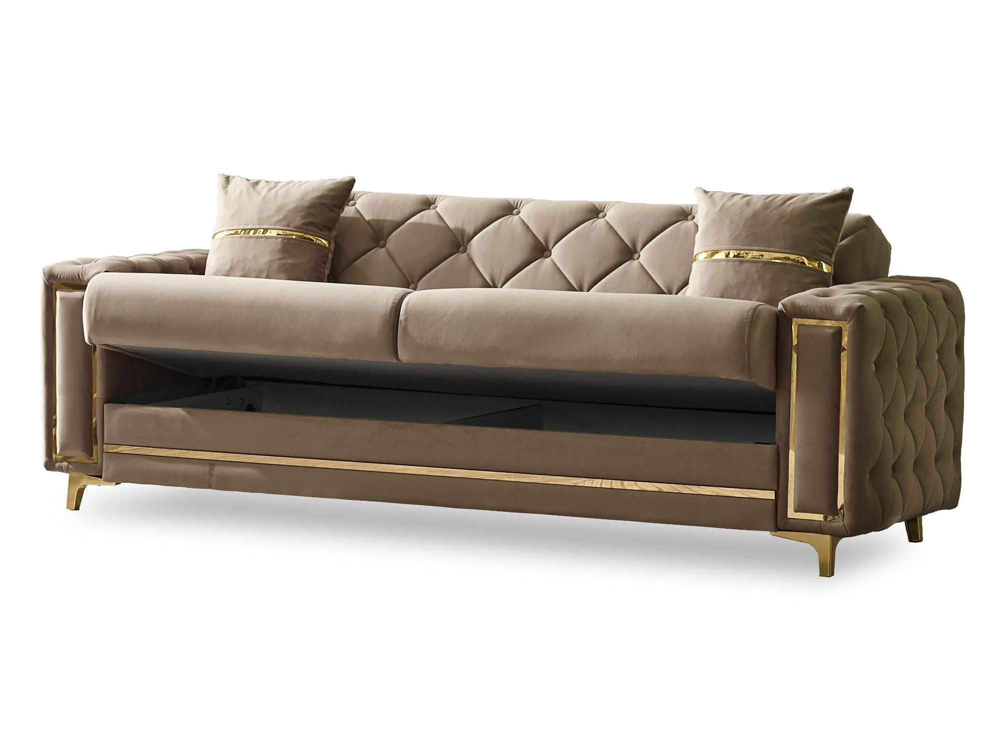 Bolivya Convertible Sofa Beige With Gold Legs