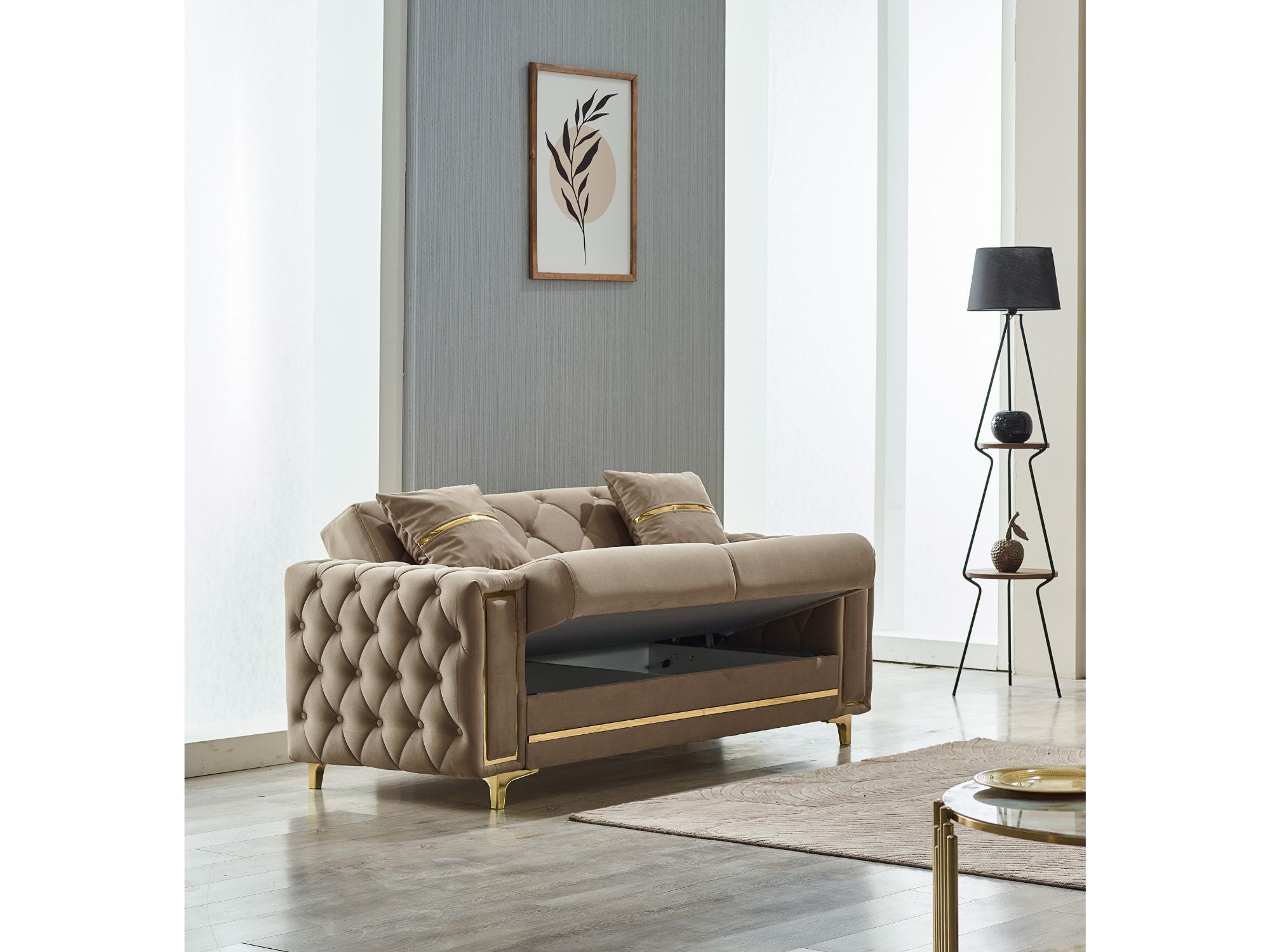 Bolivya Convertible Loveseat Beige With Gold Legs