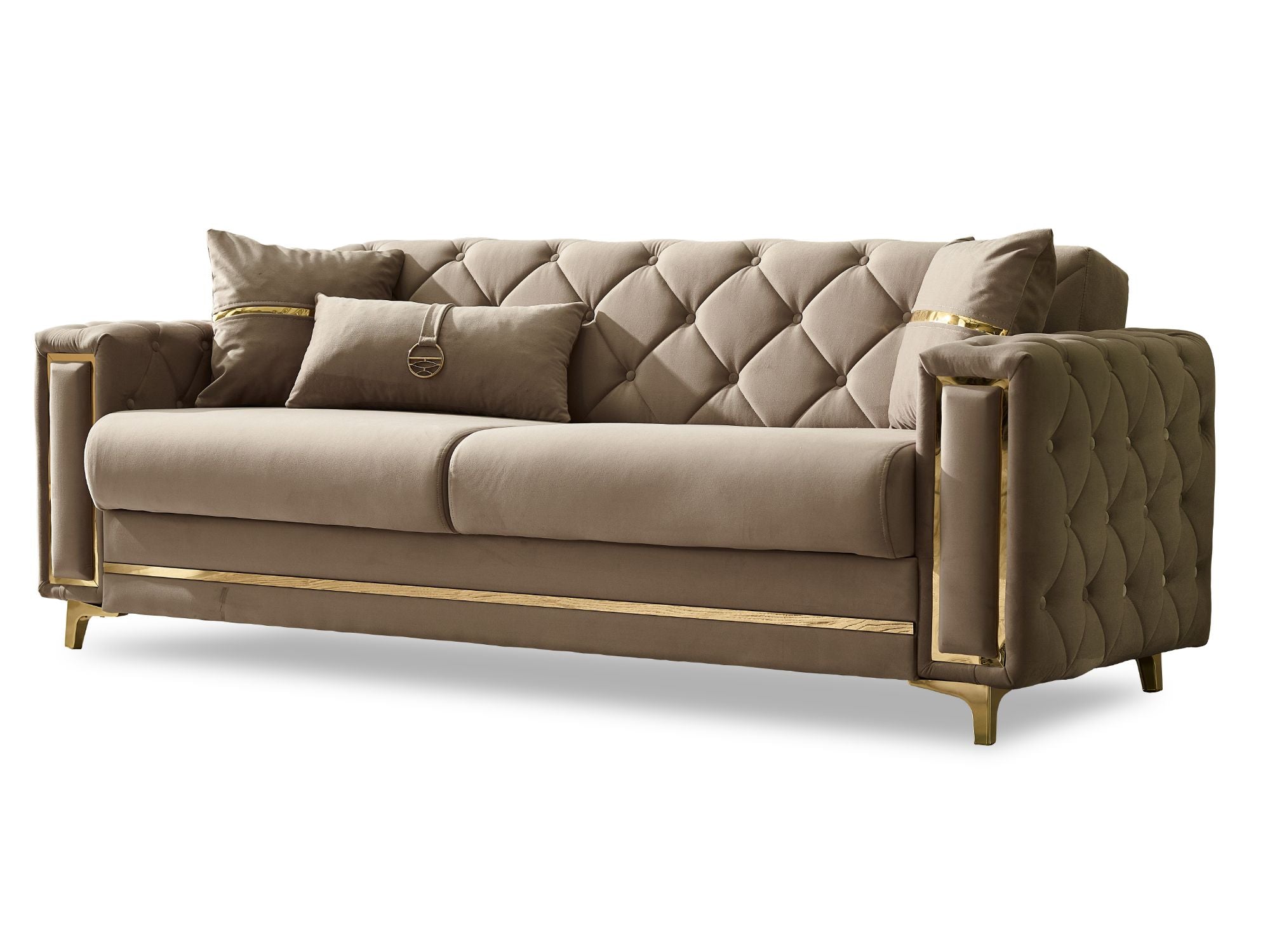 Bolivya Convertible Livingroom (2 Sofa & 2 Chair) Beige  With Gold Leg