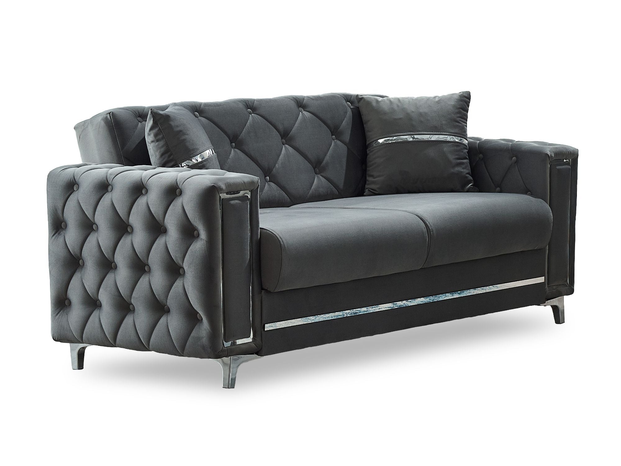 Bolivya Convertible Loveseat Grey With Silver Legs