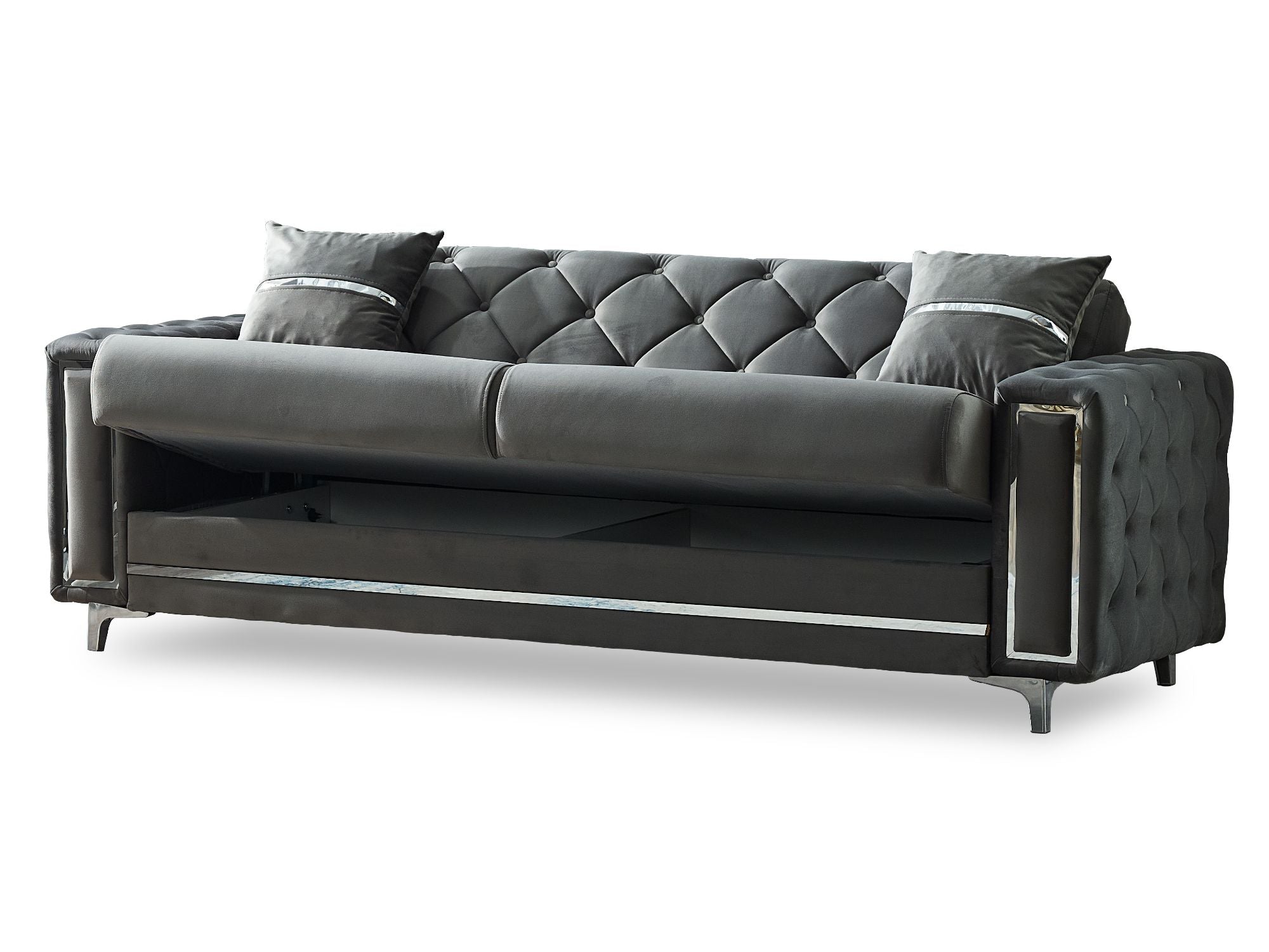 Bolivya Convertible Sofa Grey With Silver Legs