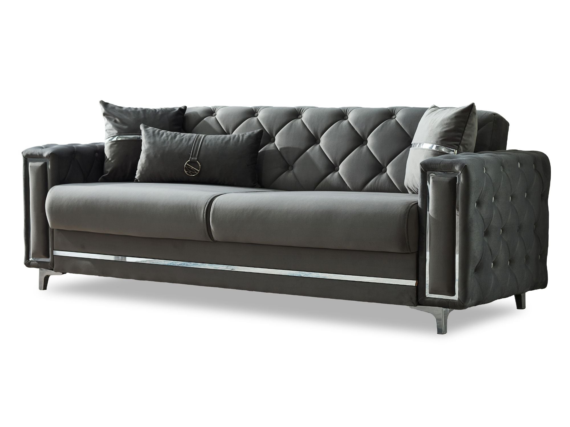 Bolivya Convertible Sofa Grey With Silver Legs
