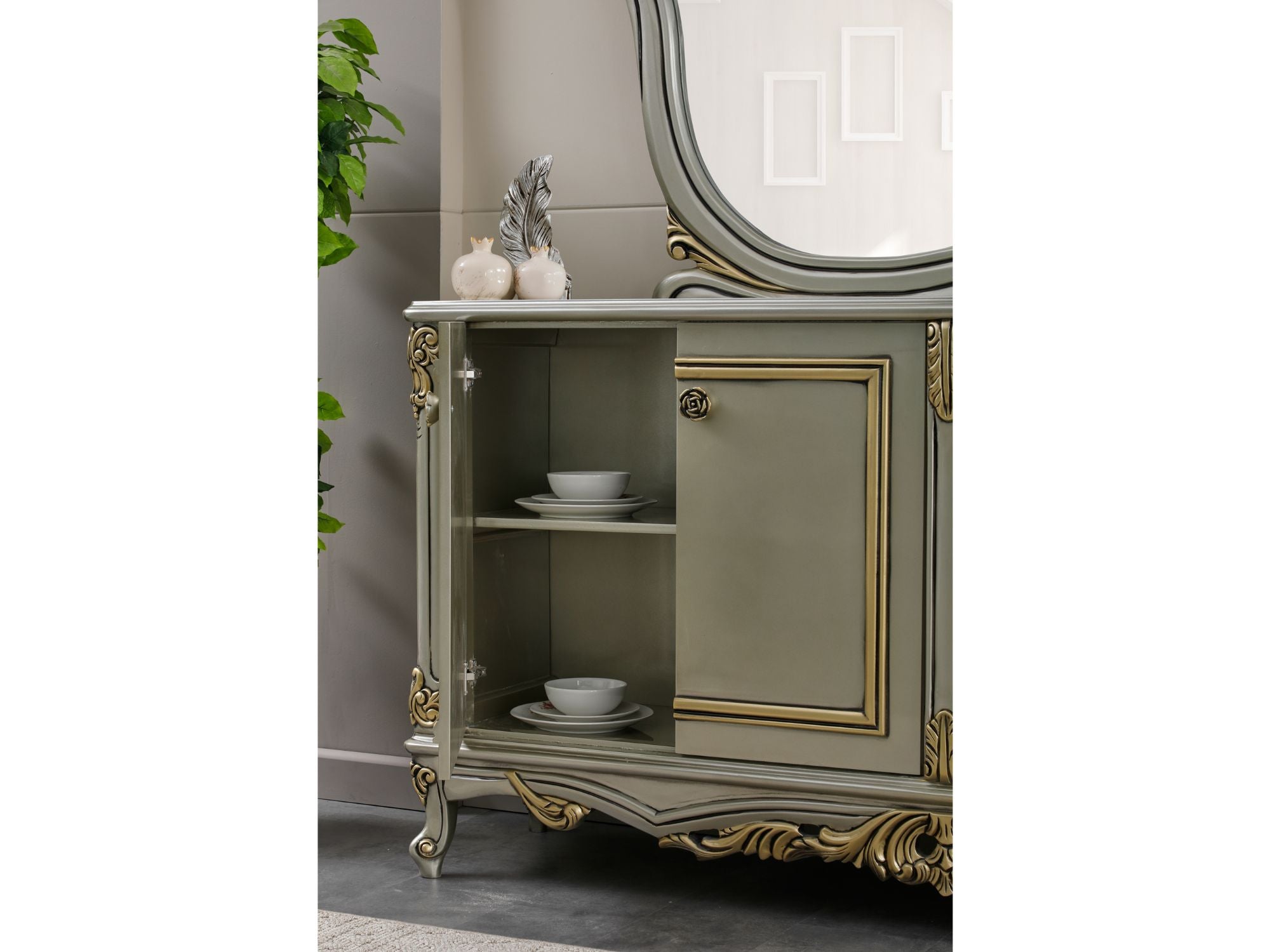 Buse Diningroom Consol With Mirror Light Green
