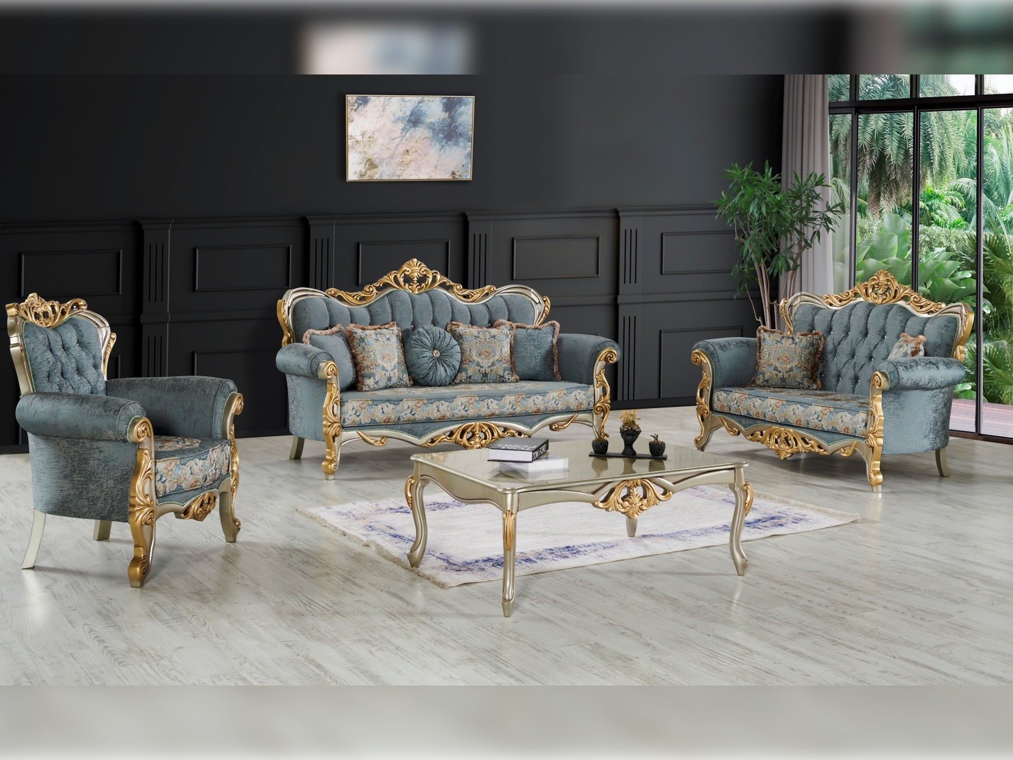 Buse Traditional Livingroom (2 Sofa & 2 Chair) Light Green