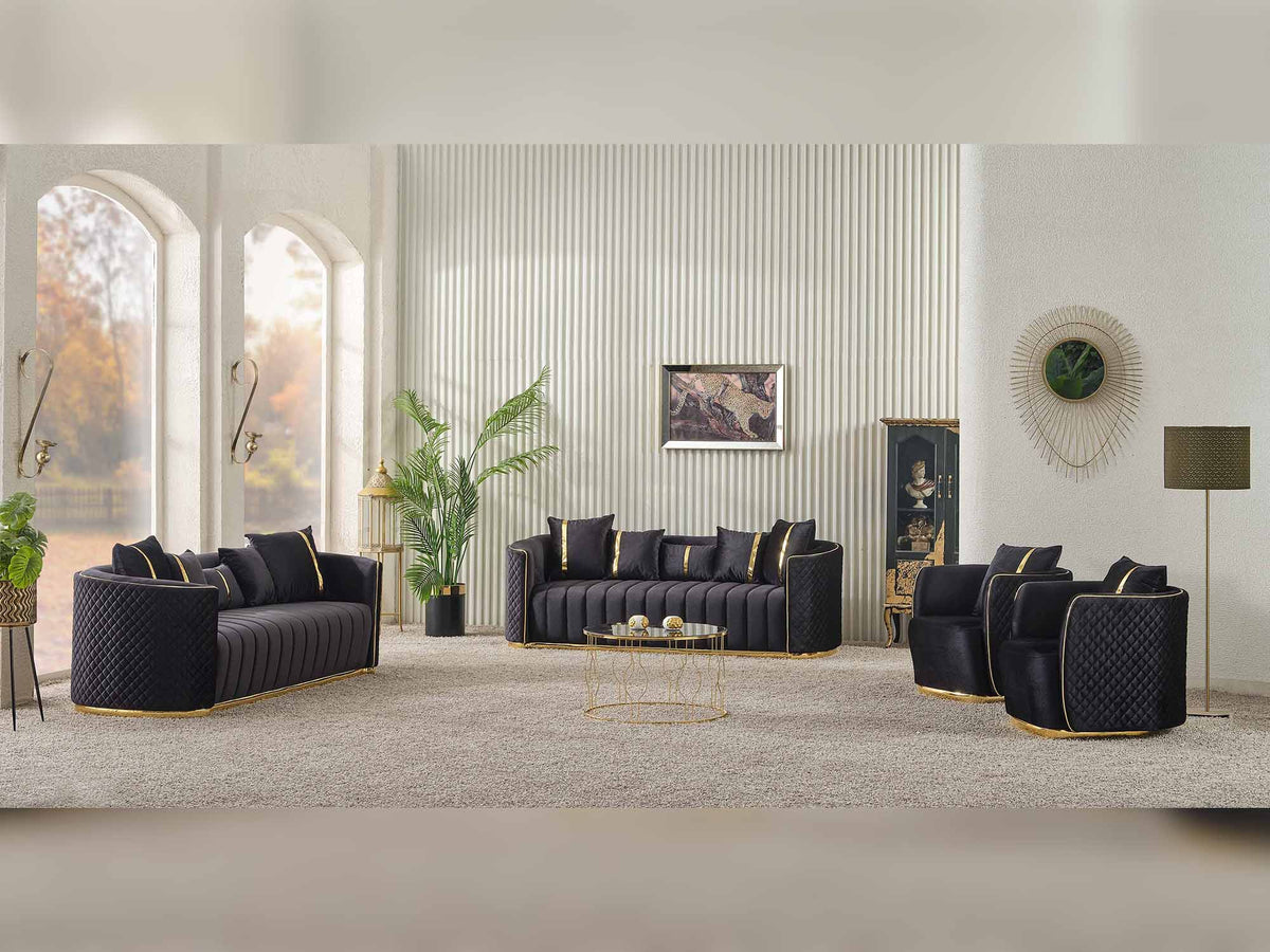 Ceko 4-pieces (2 Sofa & 2 Chair) Livingroom Set Black