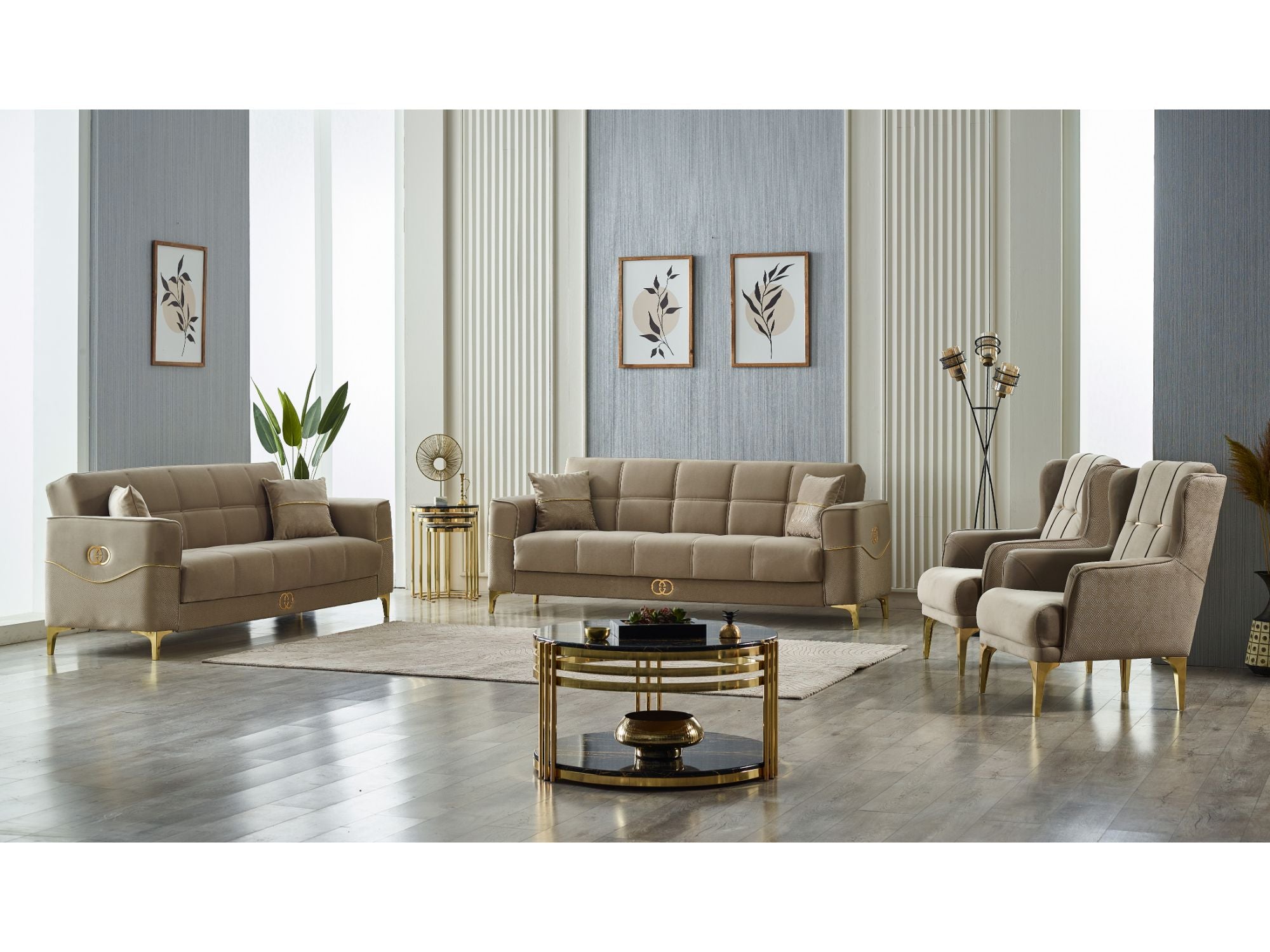 Clara Convertible Livingroom (2 Sofa & 2 Chair) Beige