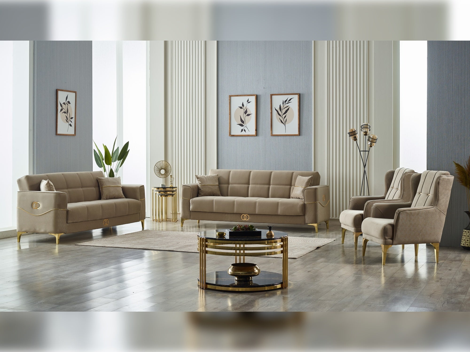 Clara Convertible Livingroom (2 Sofa & 2 Chair) Beige