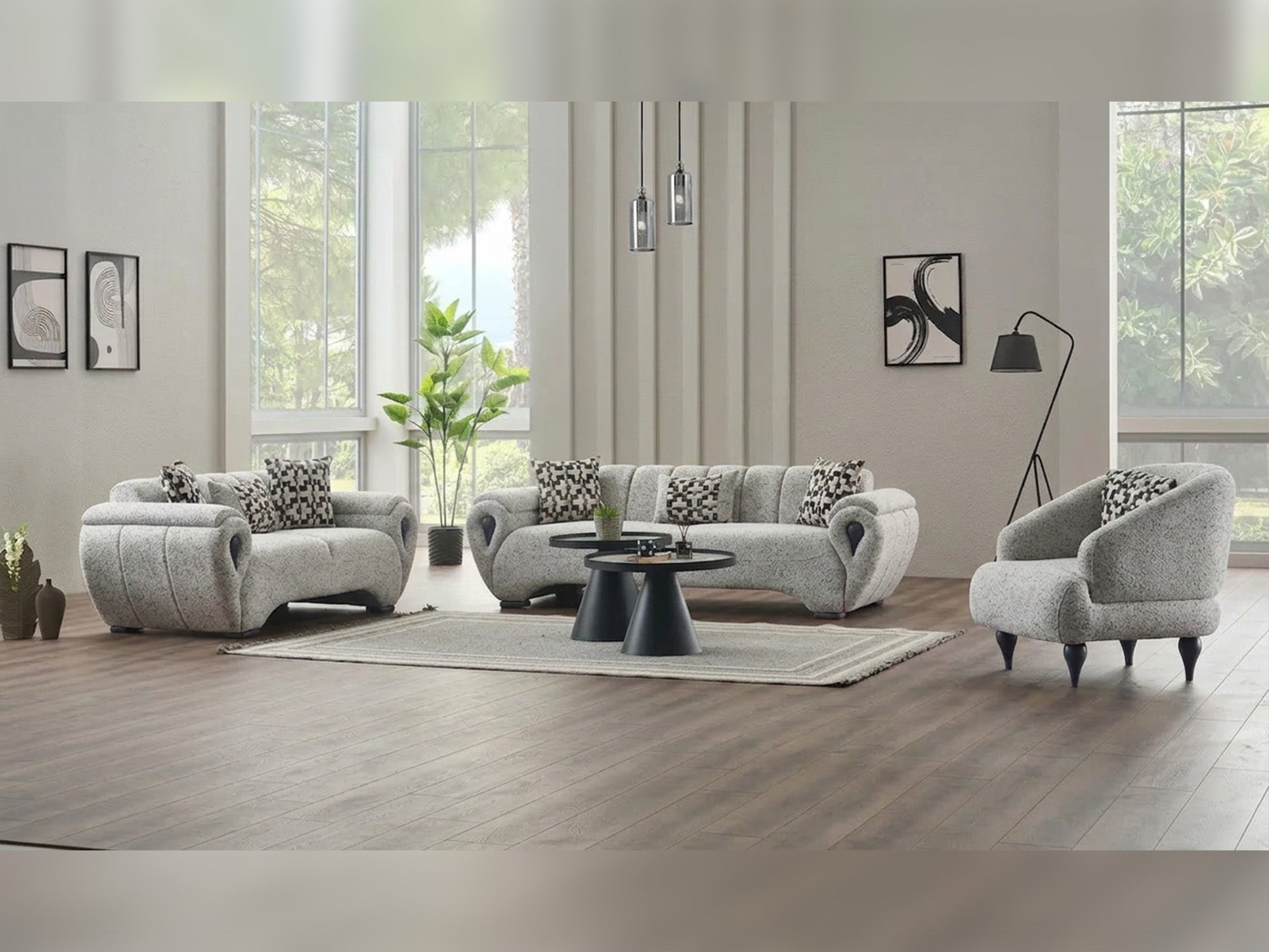 Damla 3-pieces (Sofa & Loveseat & Chair) Livingroom Set Cream