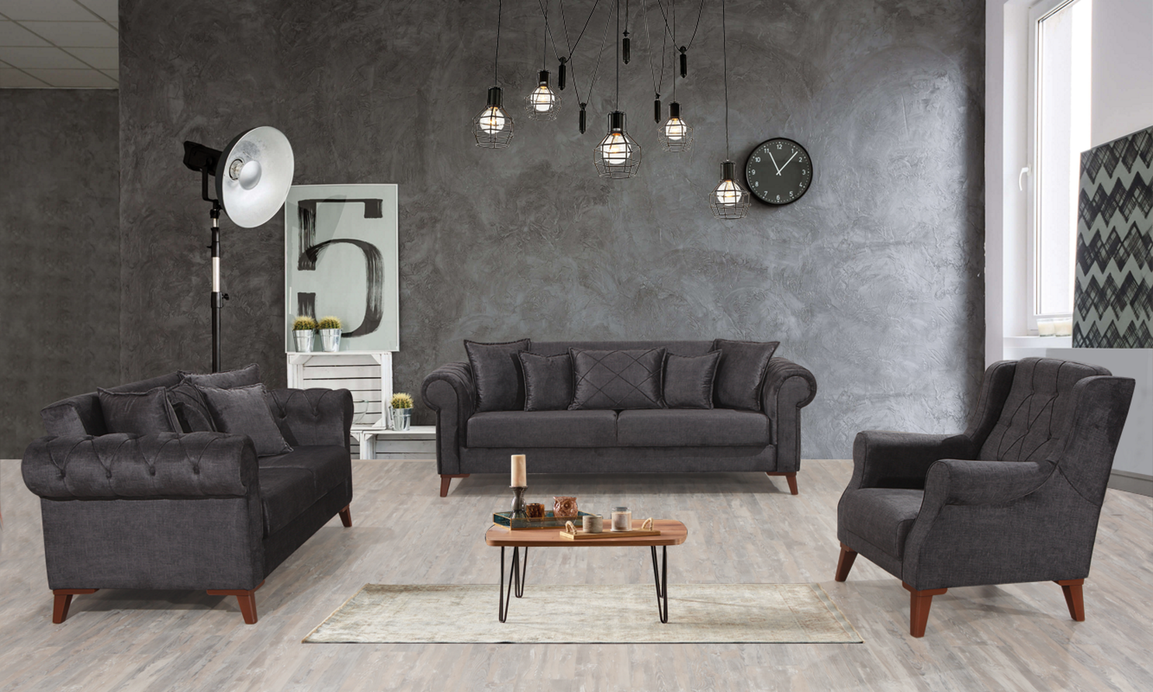 Derozzo Convertible Livingroom (1 Loveseat & 1 Chair) Grey