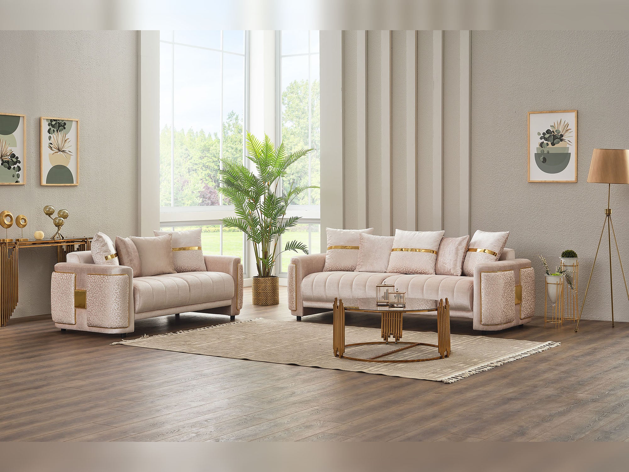 Detroit 5-pieces (2 Sofa & Loveseat & 2 Chair) Livingroom Set Beige