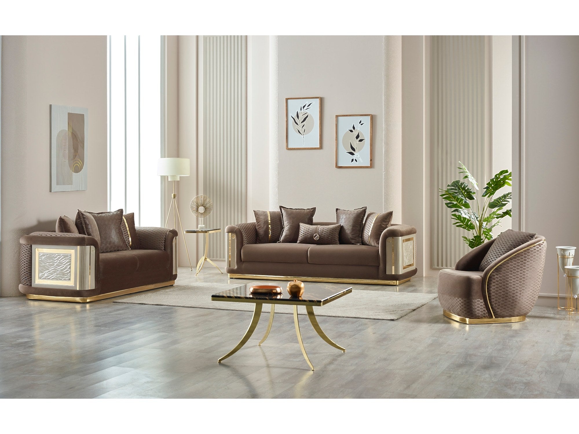 Elegance Stationary Livingroom (2 Sofa & 2 Chair) Brown