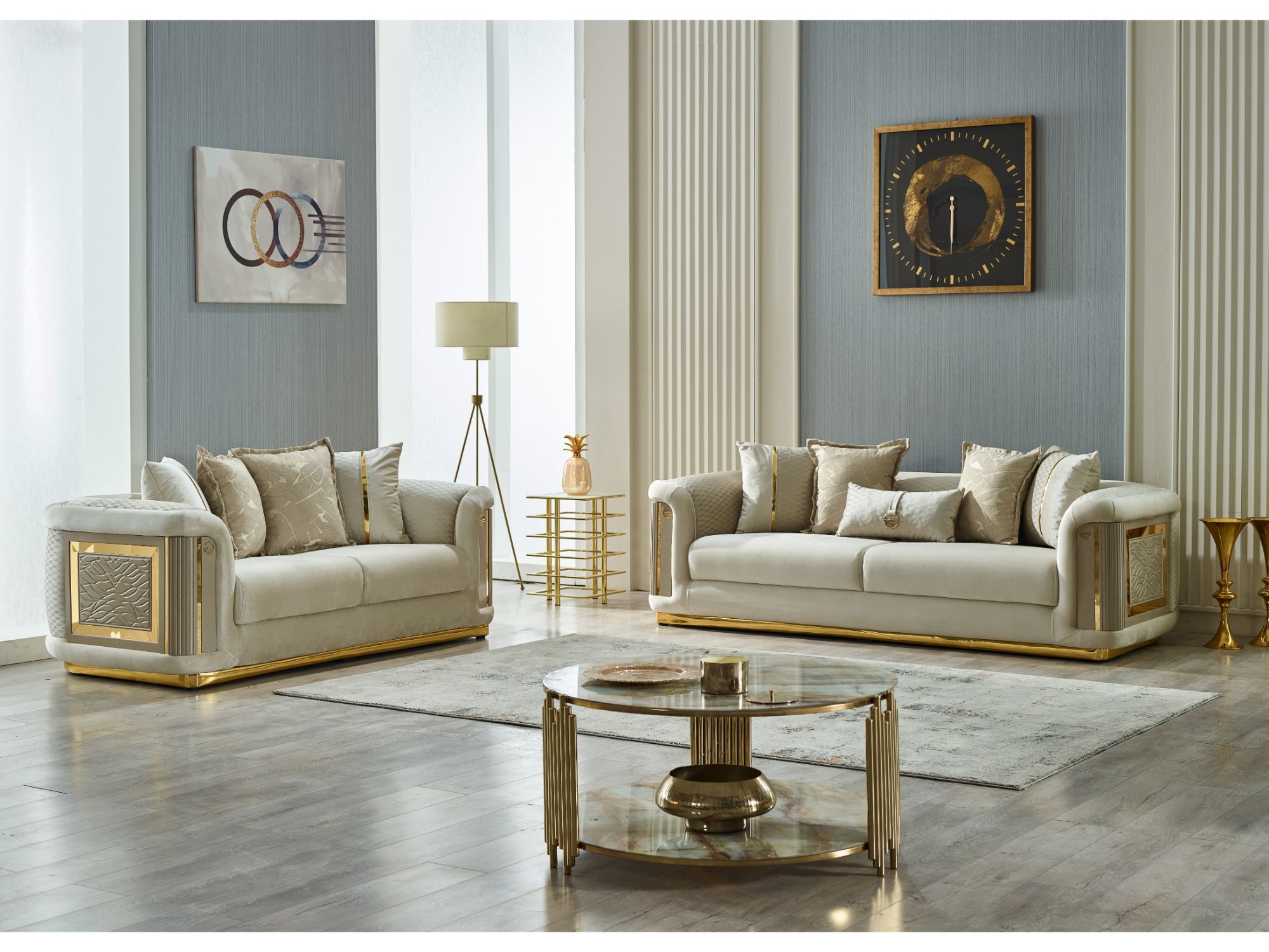 Elegance Stationary Livingroom (2 Sofa & 2 Chair) Cream