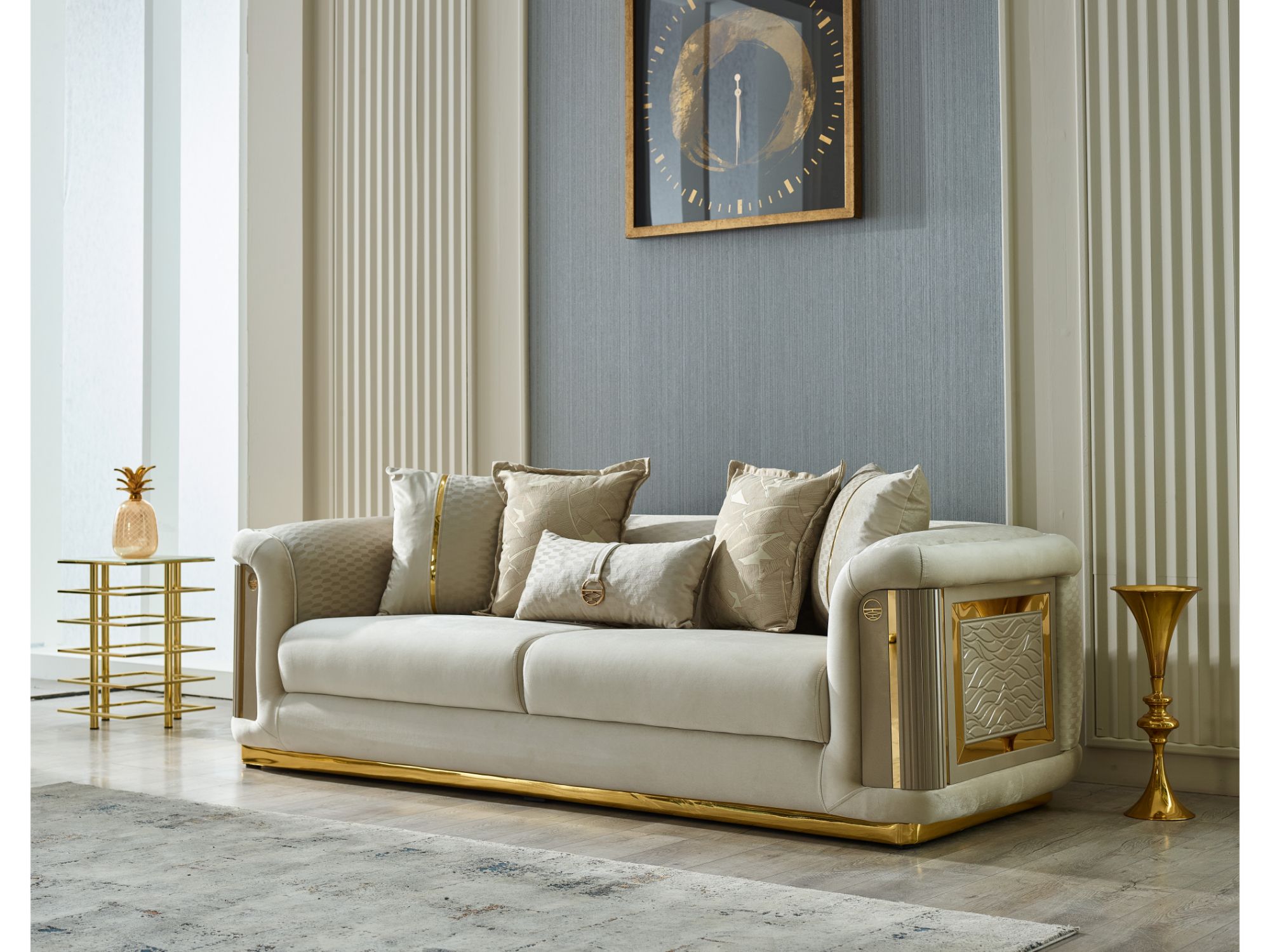 Elegance Stationary Livingroom (2 Sofa & 2 Chair) Cream