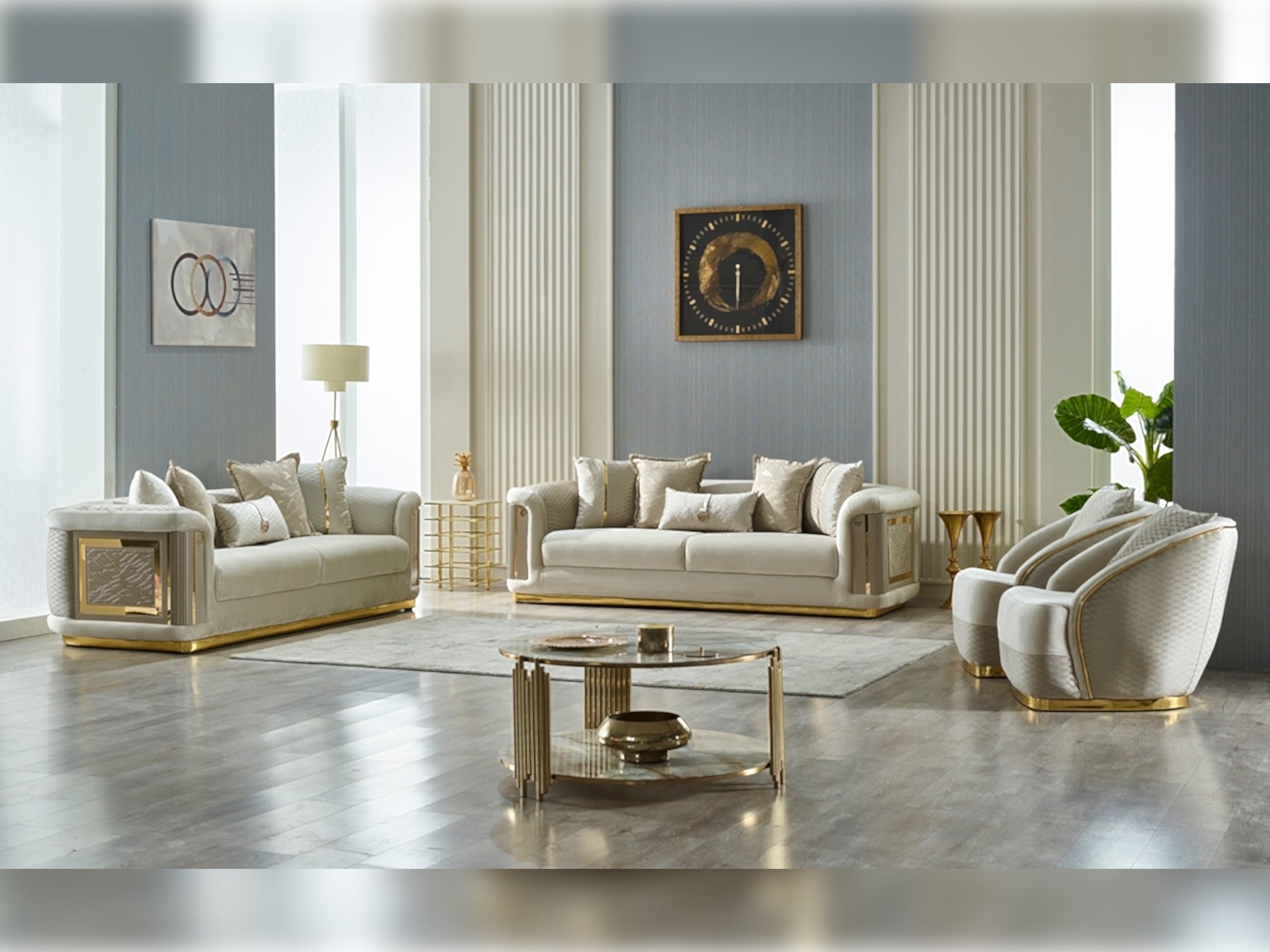 Elegance Stationary Livingroom (2 Sofa & 2 Chair) Cream
