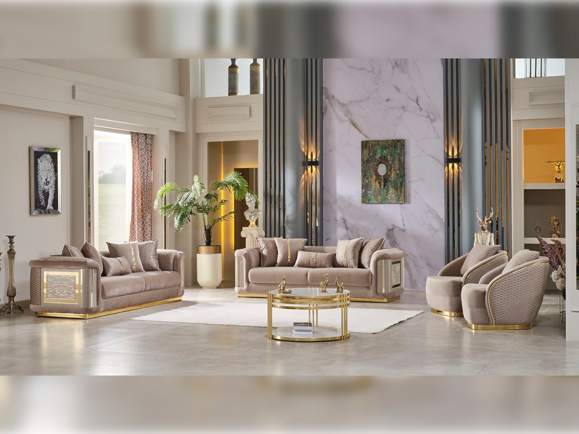 Elegance Stationary Livingroom (2 Sofa & 2 Chair) Beige